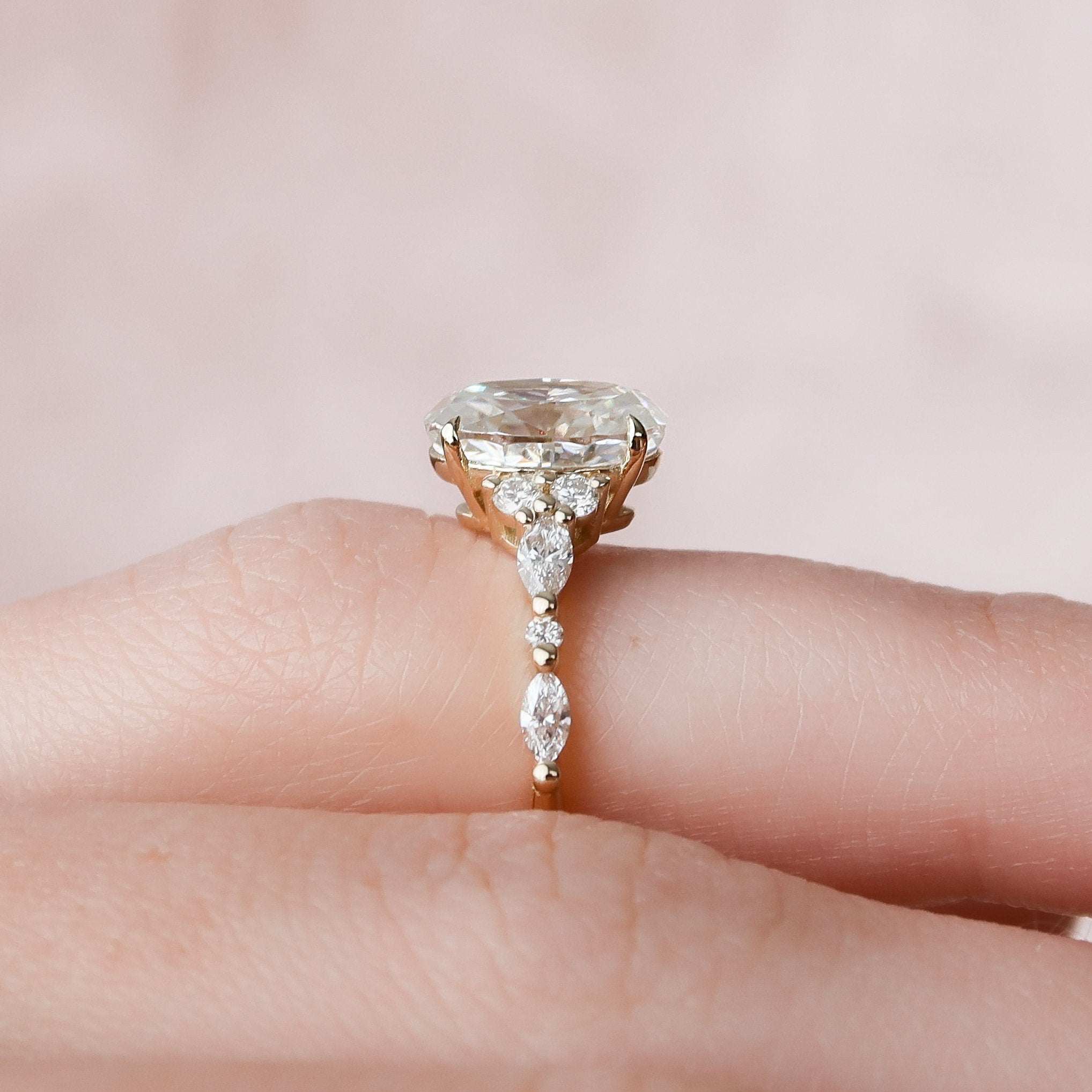 2.0 CT Oval Cluster Art Deco Style Moissanite Engagement Ring - crownmoissanite
