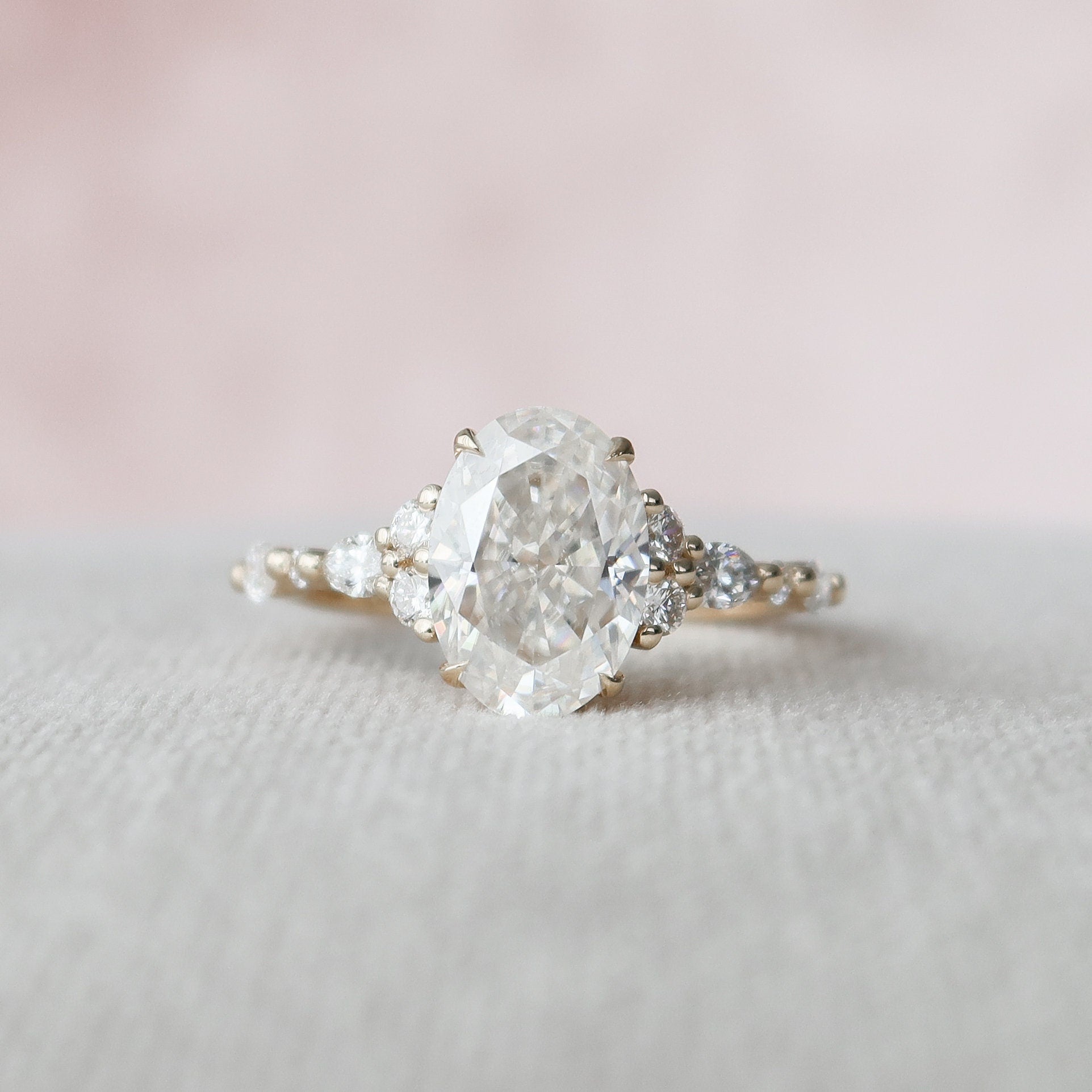 2.0 CT Oval Cluster Art Deco Style Moissanite Engagement Ring - crownmoissanite
