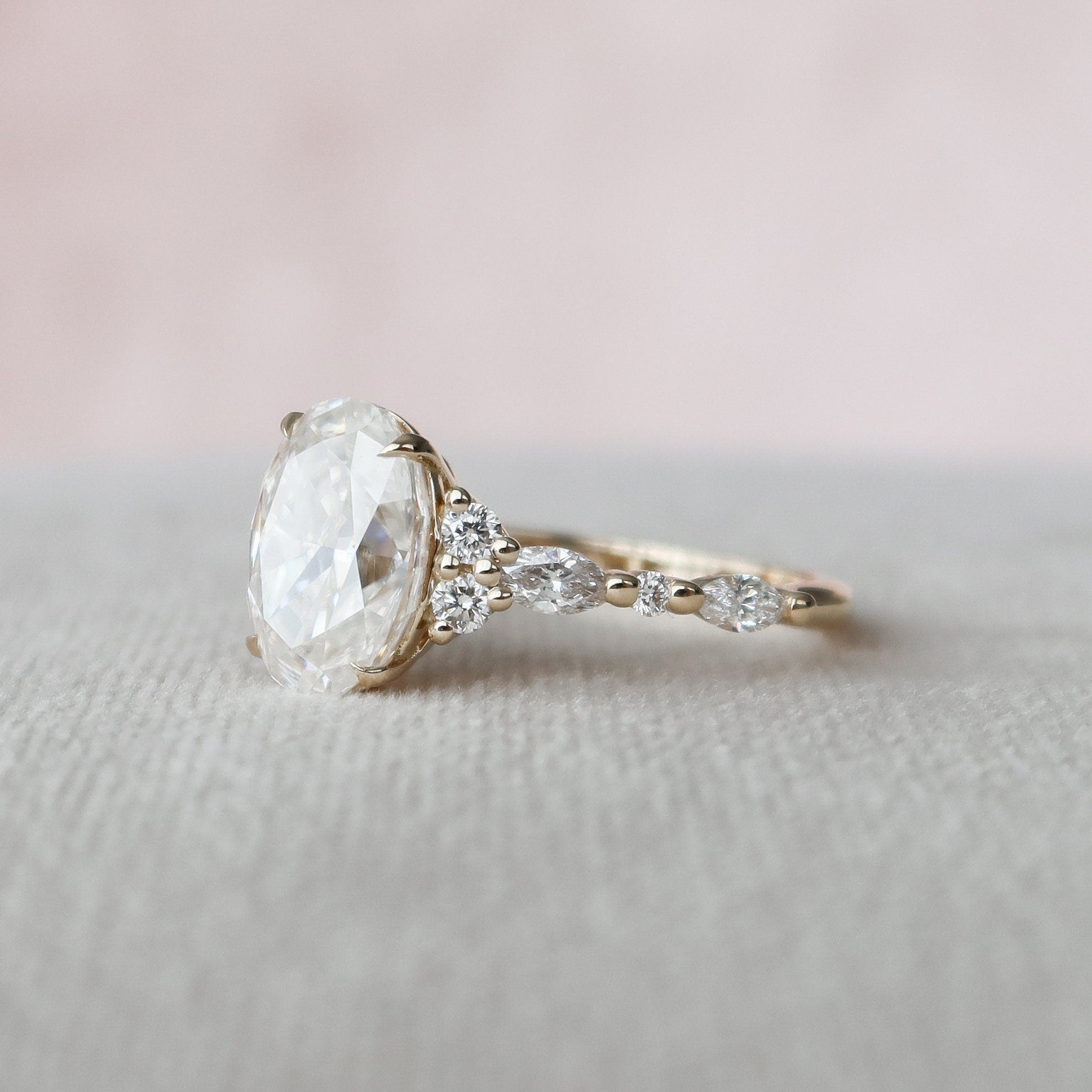 2.0 CT Oval Cluster Art Deco Style Moissanite Engagement Ring - crownmoissanite
