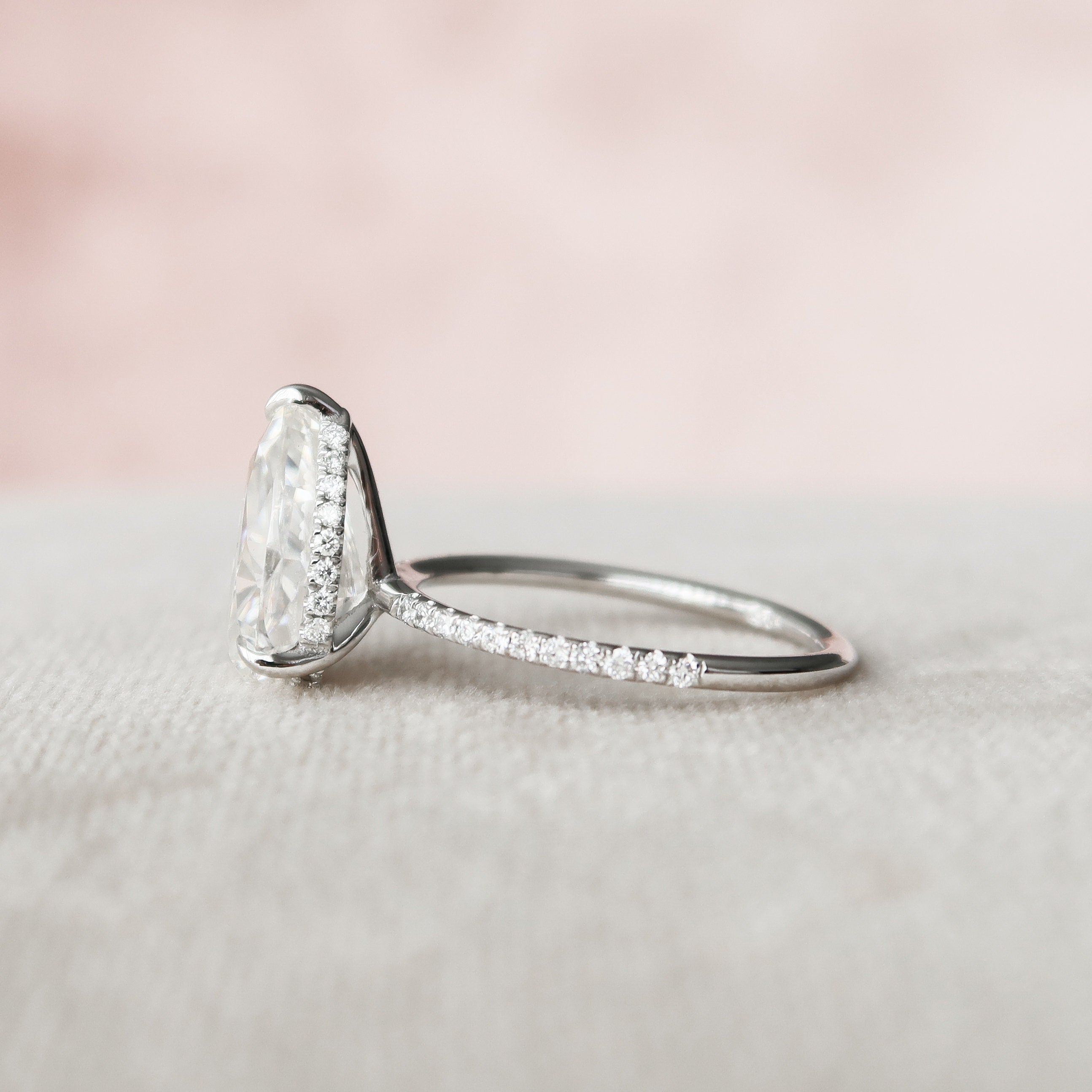 2.5 CT Pear Cut Hidden Halo & Pave Moissanite Engagement Ring - crownmoissanite