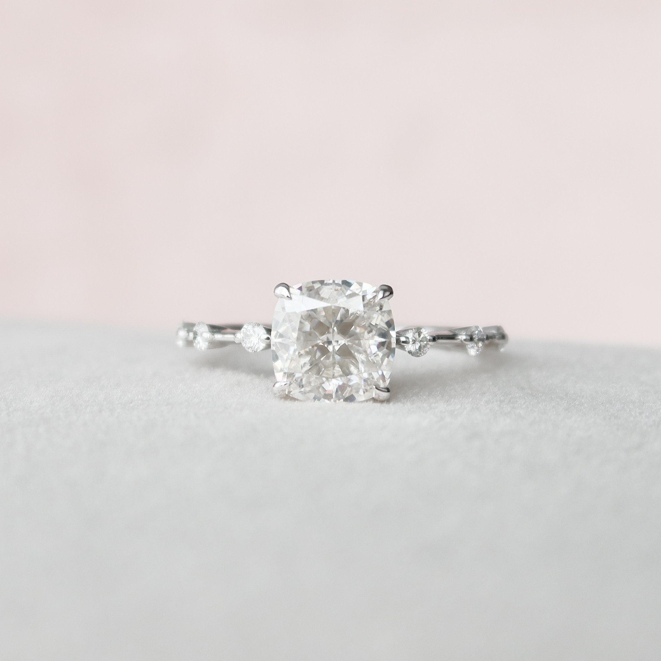 2.0 CT Cushion Dainty Pave Moissanite Engagement Ring - crownmoissanite