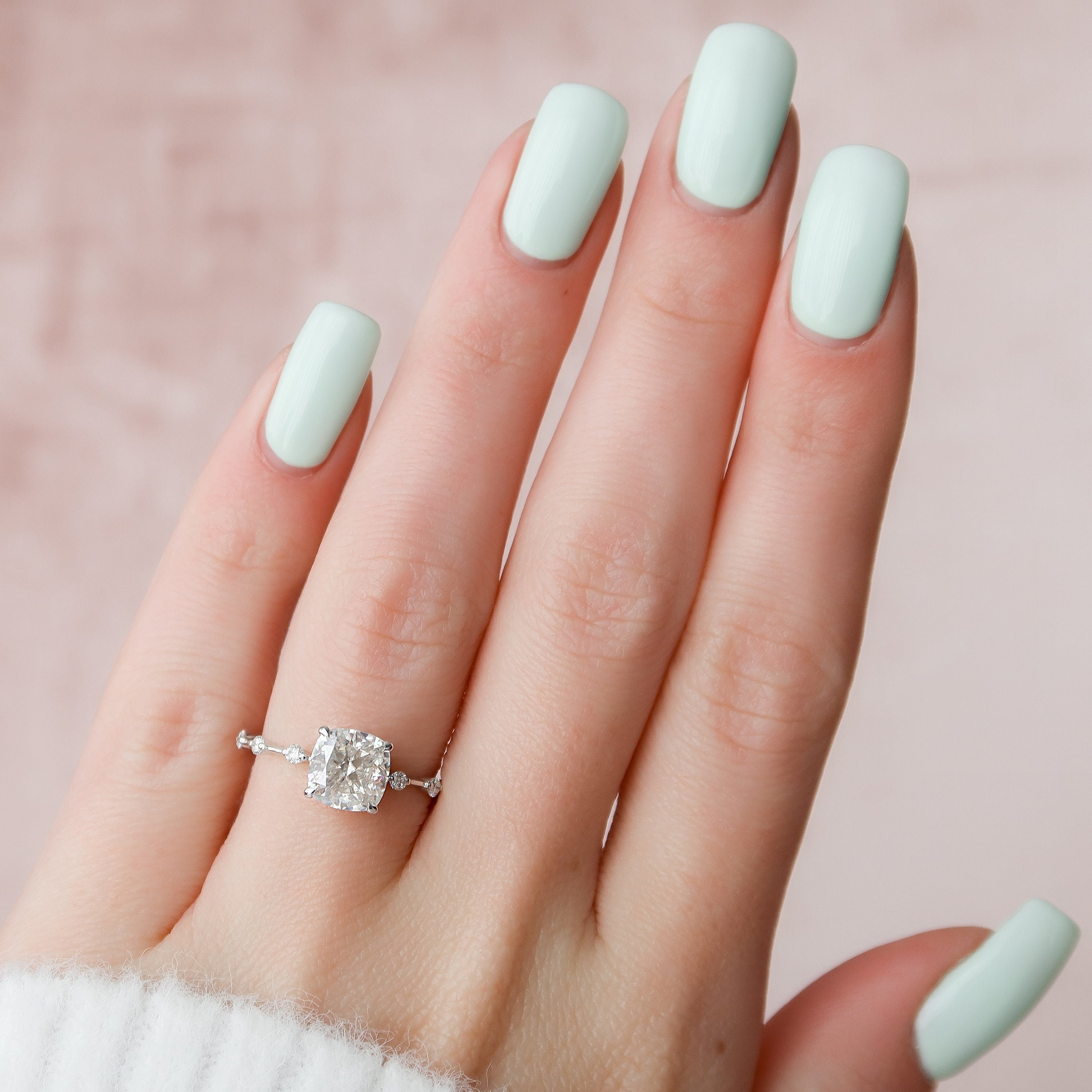 2.0 CT Cushion Dainty Pave Moissanite Engagement Ring - crownmoissanite