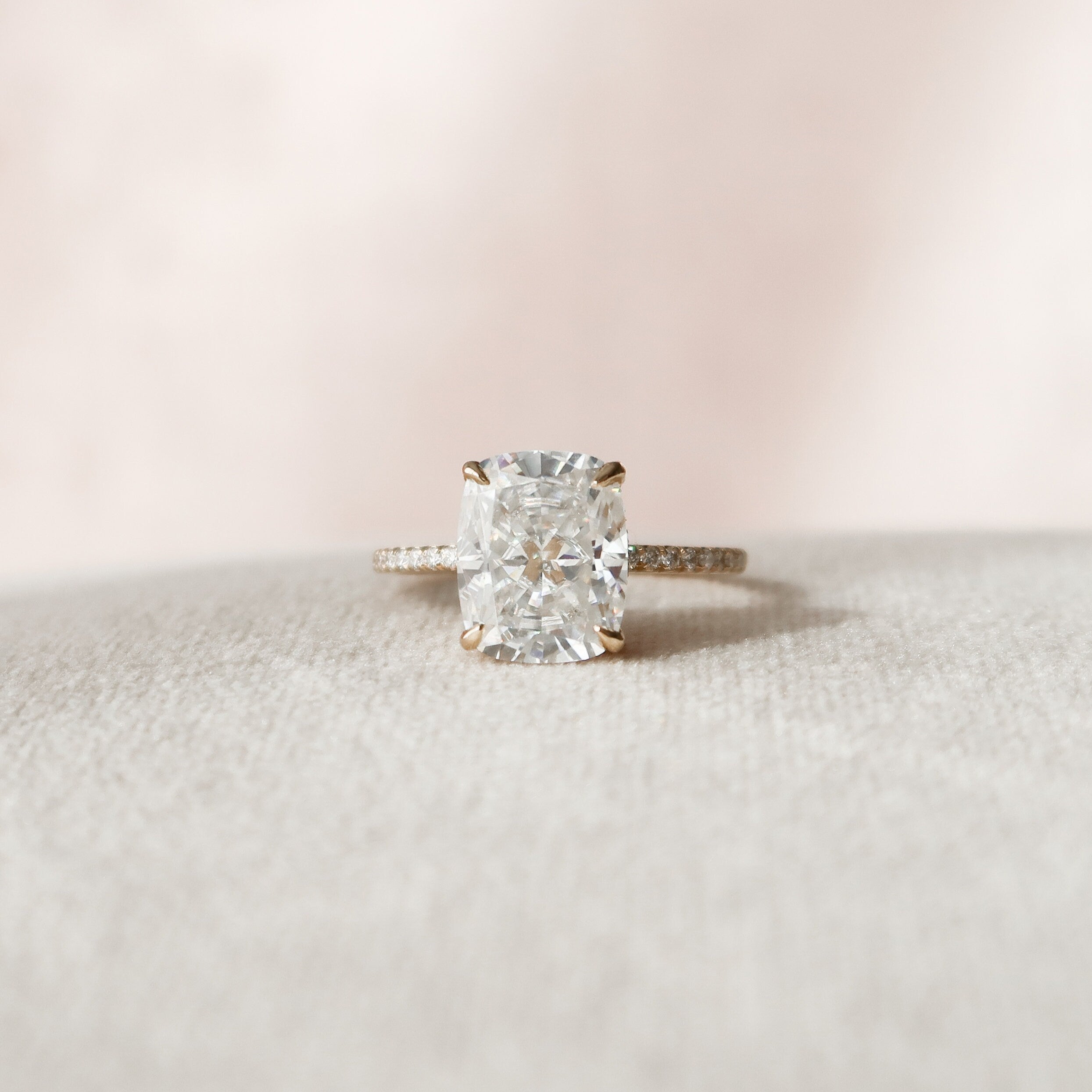 4.50 CT Cushion Pave & Hidden Halo Style Moissanite Engagement Ring - crownmoissanite
