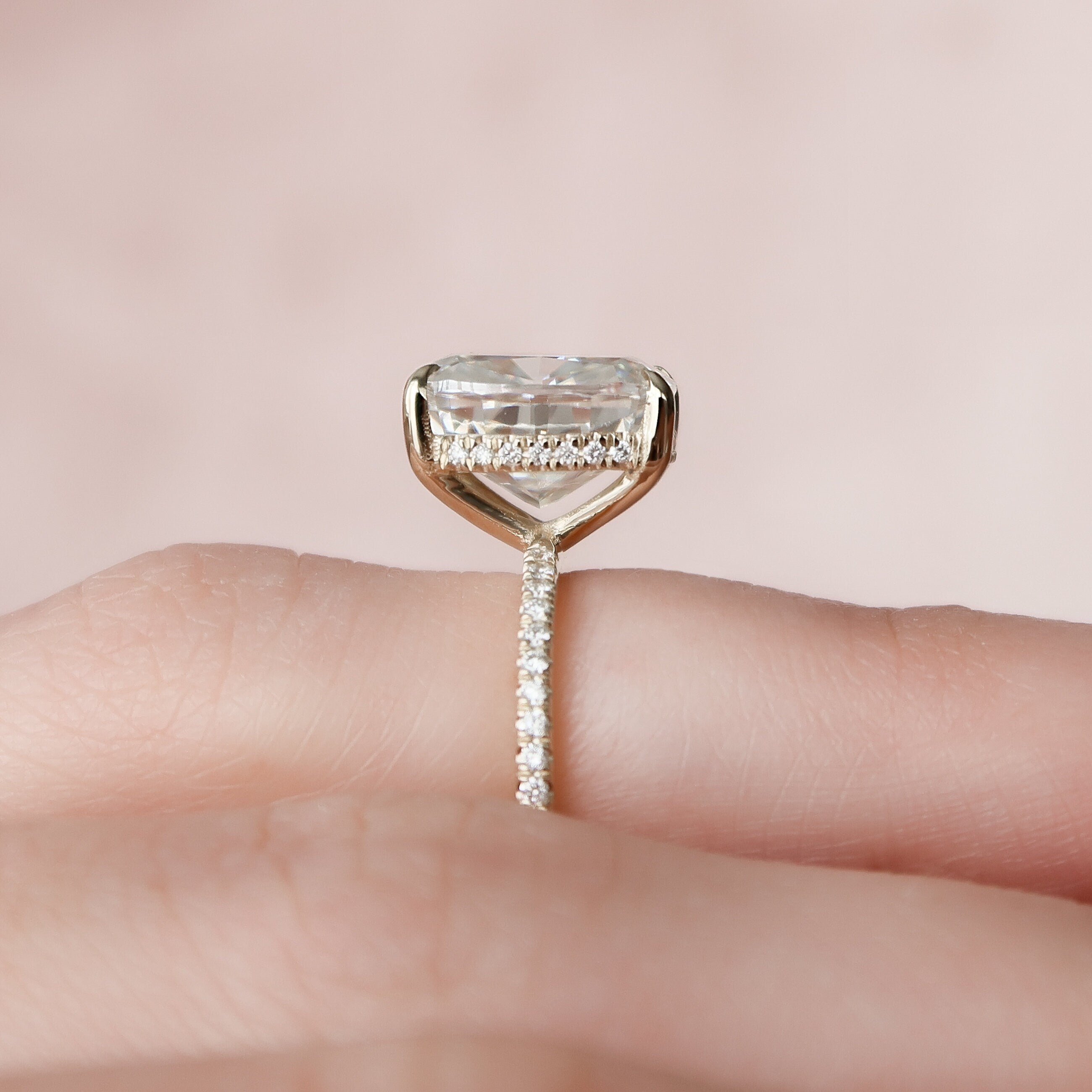 4.50 CT Cushion Pave & Hidden Halo Style Moissanite Engagement Ring - crownmoissanite