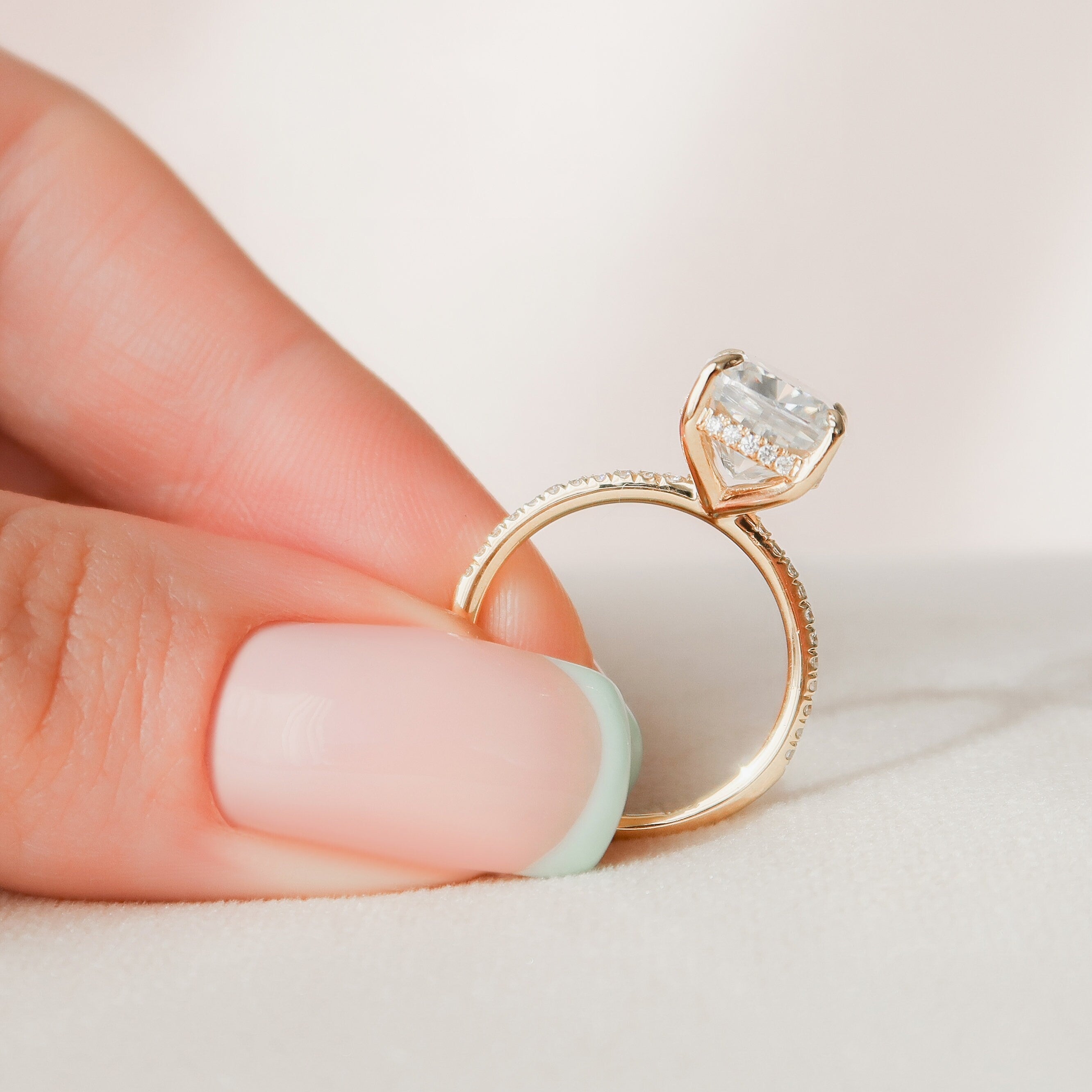 4.50 CT Cushion Pave & Hidden Halo Style Moissanite Engagement Ring - crownmoissanite