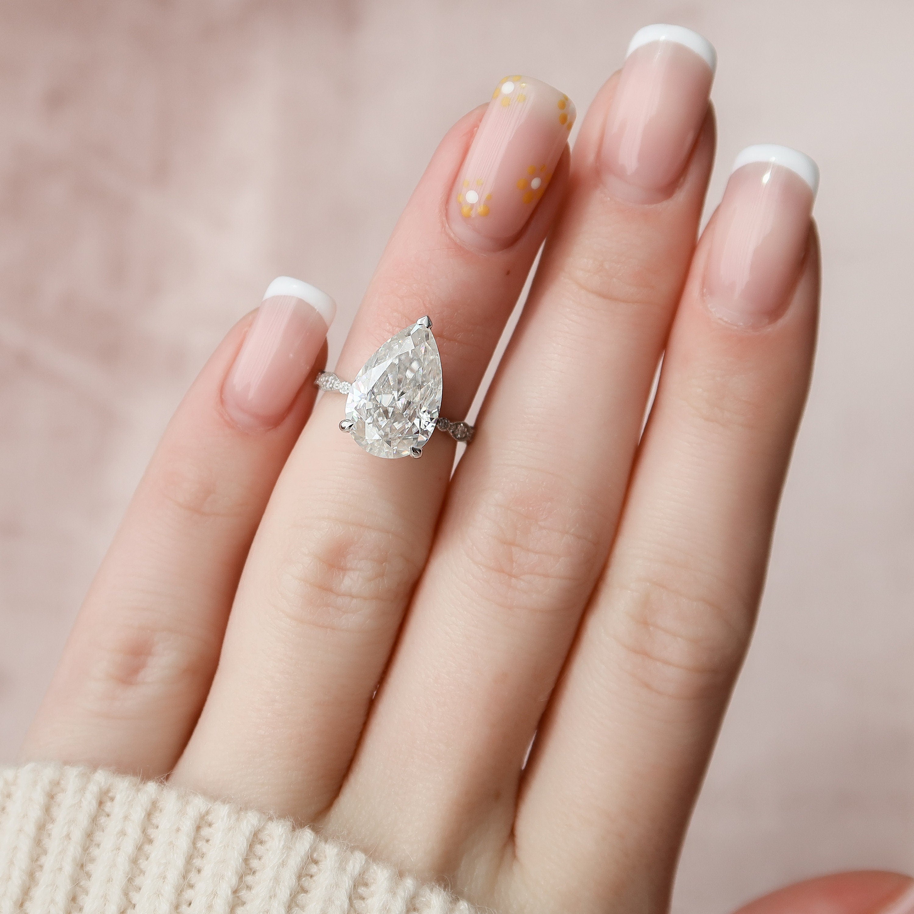 4.5 CT Pear Milgrain Pave Vintage Style Moissanite Engagement Ring - crownmoissanite