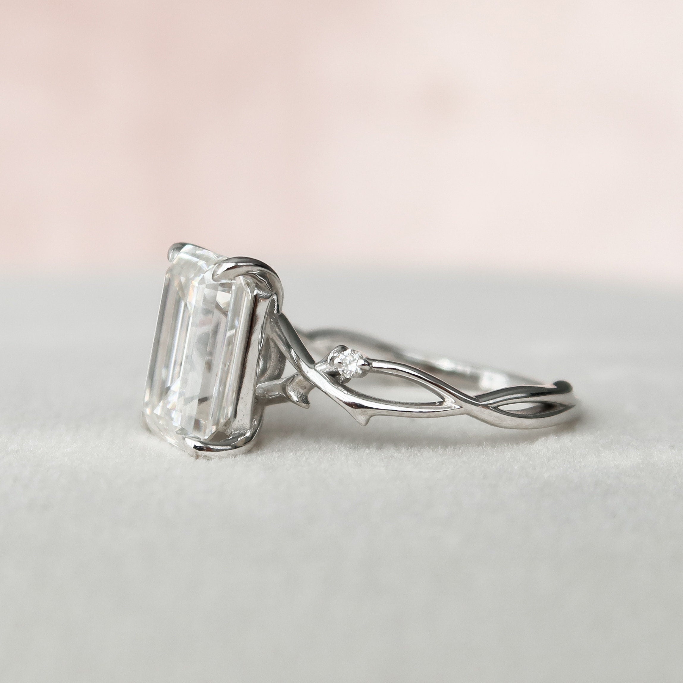 4.0 CT Emerald Twig Pave Setting Moissanite Engagement Ring - crownmoissanite