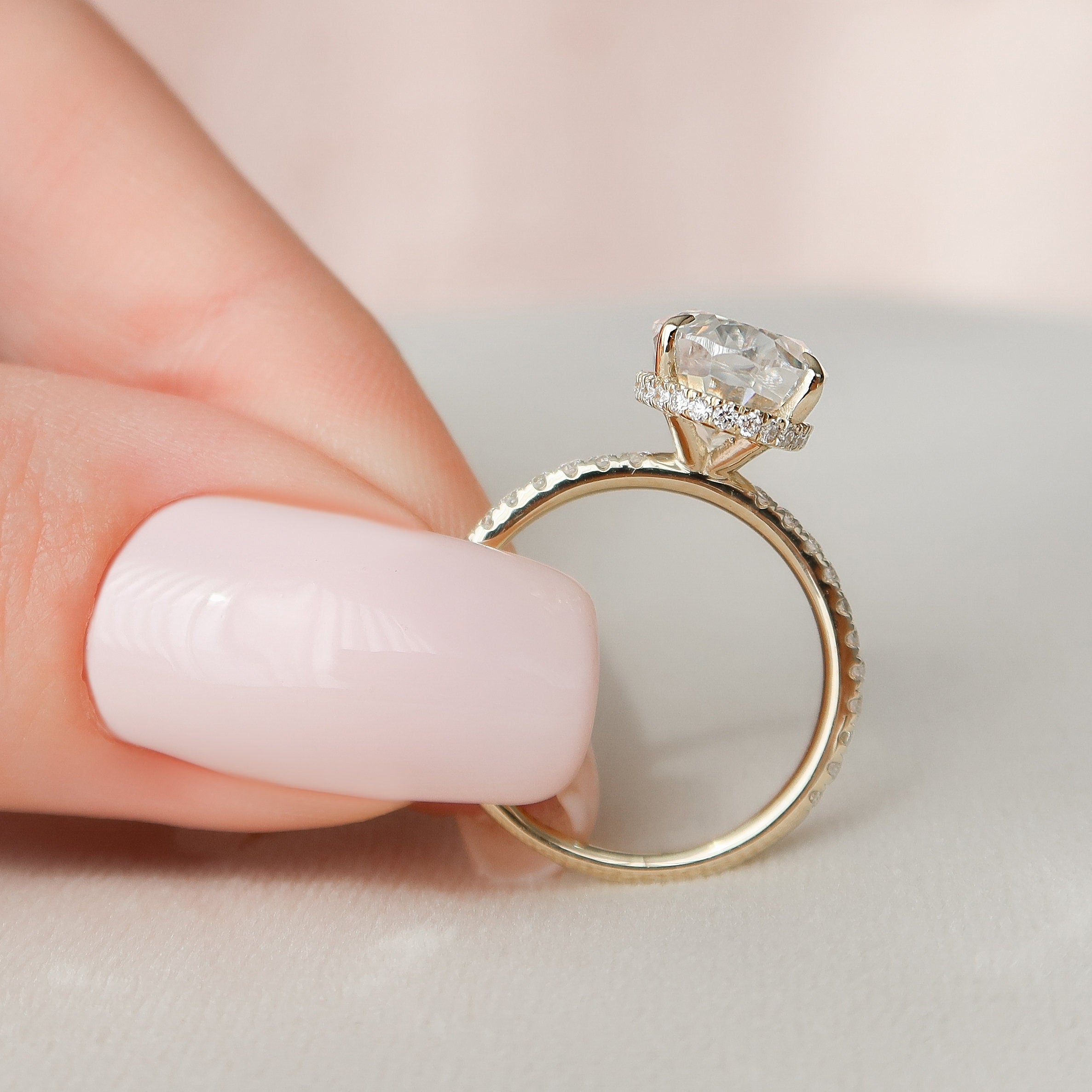 3.5 CT Oval Hidden Halo & Pave Moissanite Engagement Ring - crownmoissanite