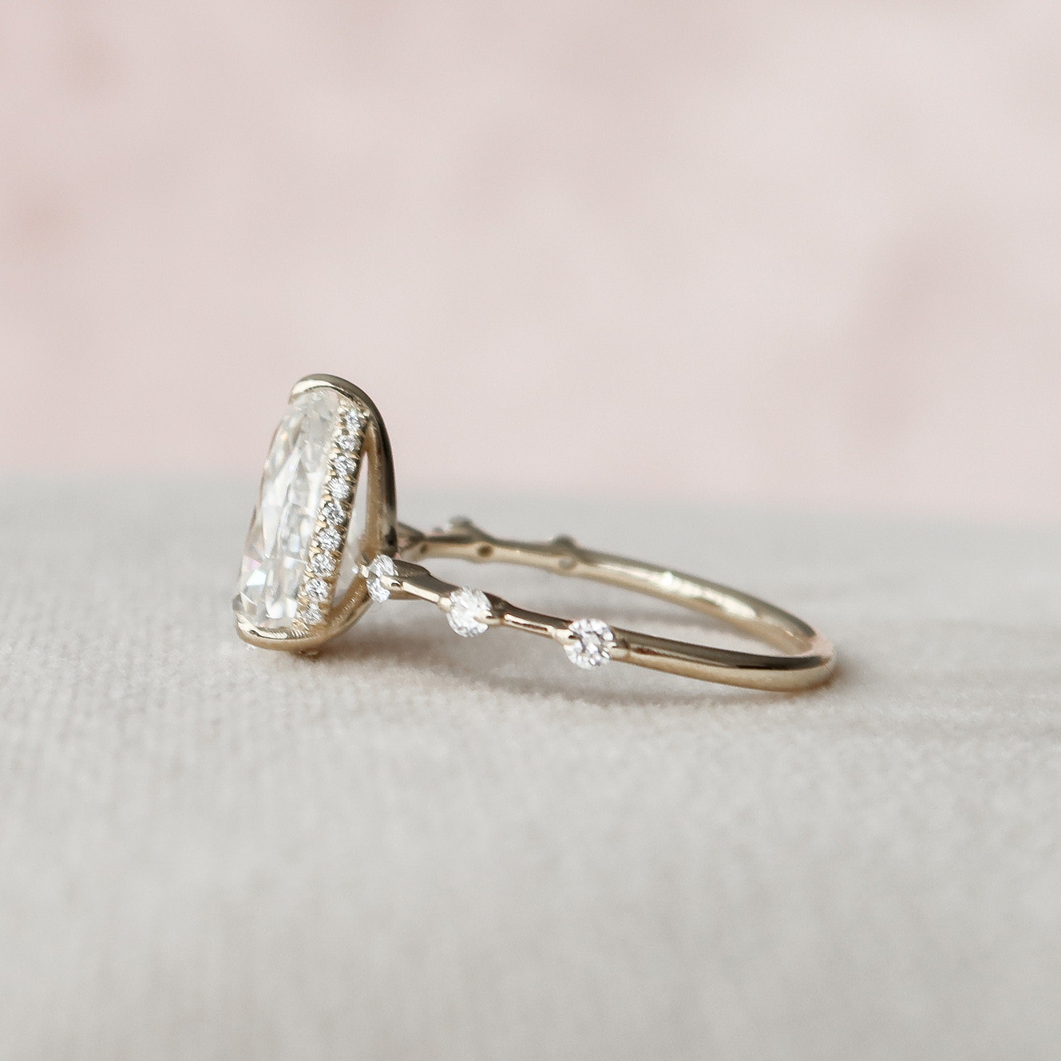 2.0 CT Pear Dainty Pave & Hidden Halo Moissanite Engagement Ring - crownmoissanite