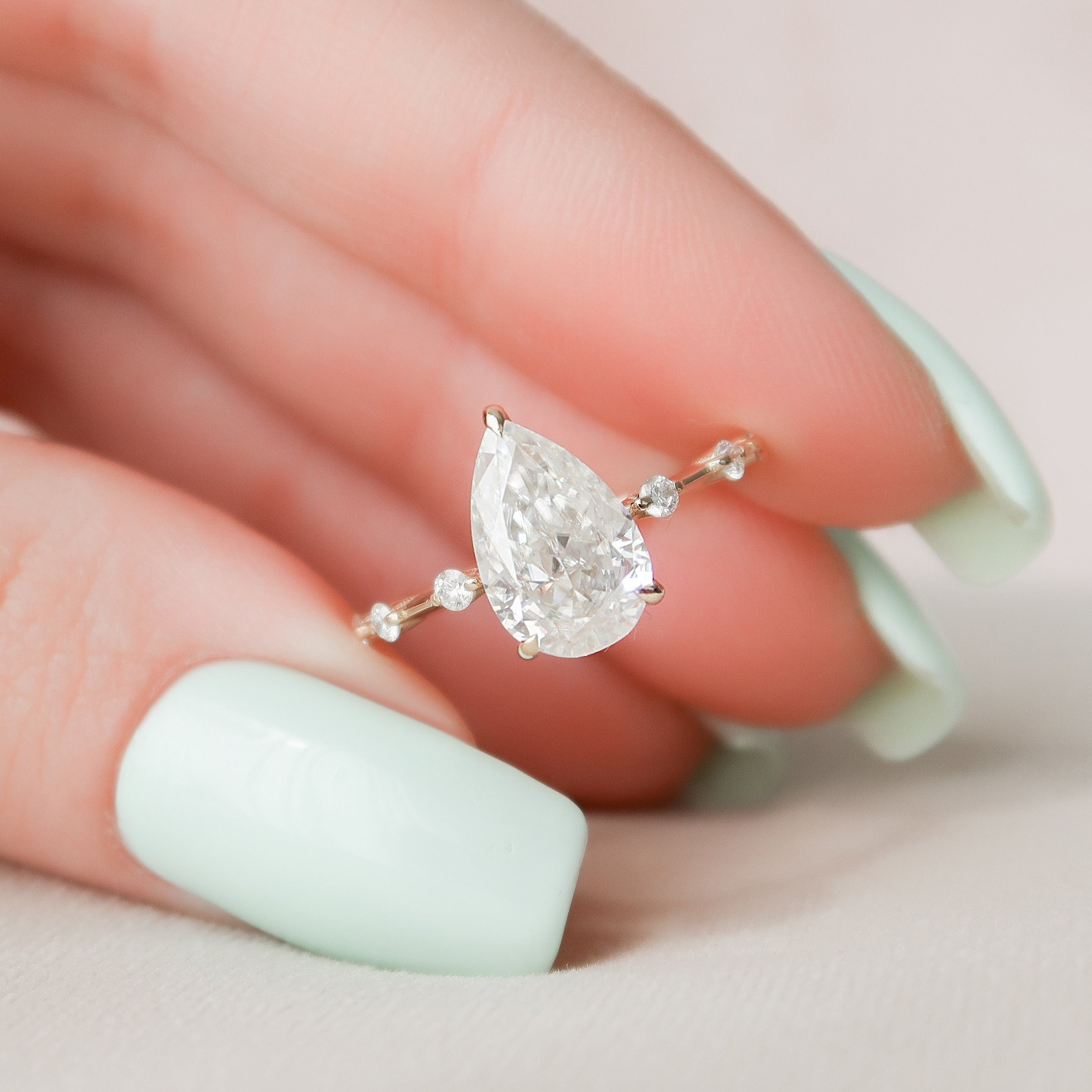 2.0 CT Pear Dainty Pave & Hidden Halo Moissanite Engagement Ring - crownmoissanite