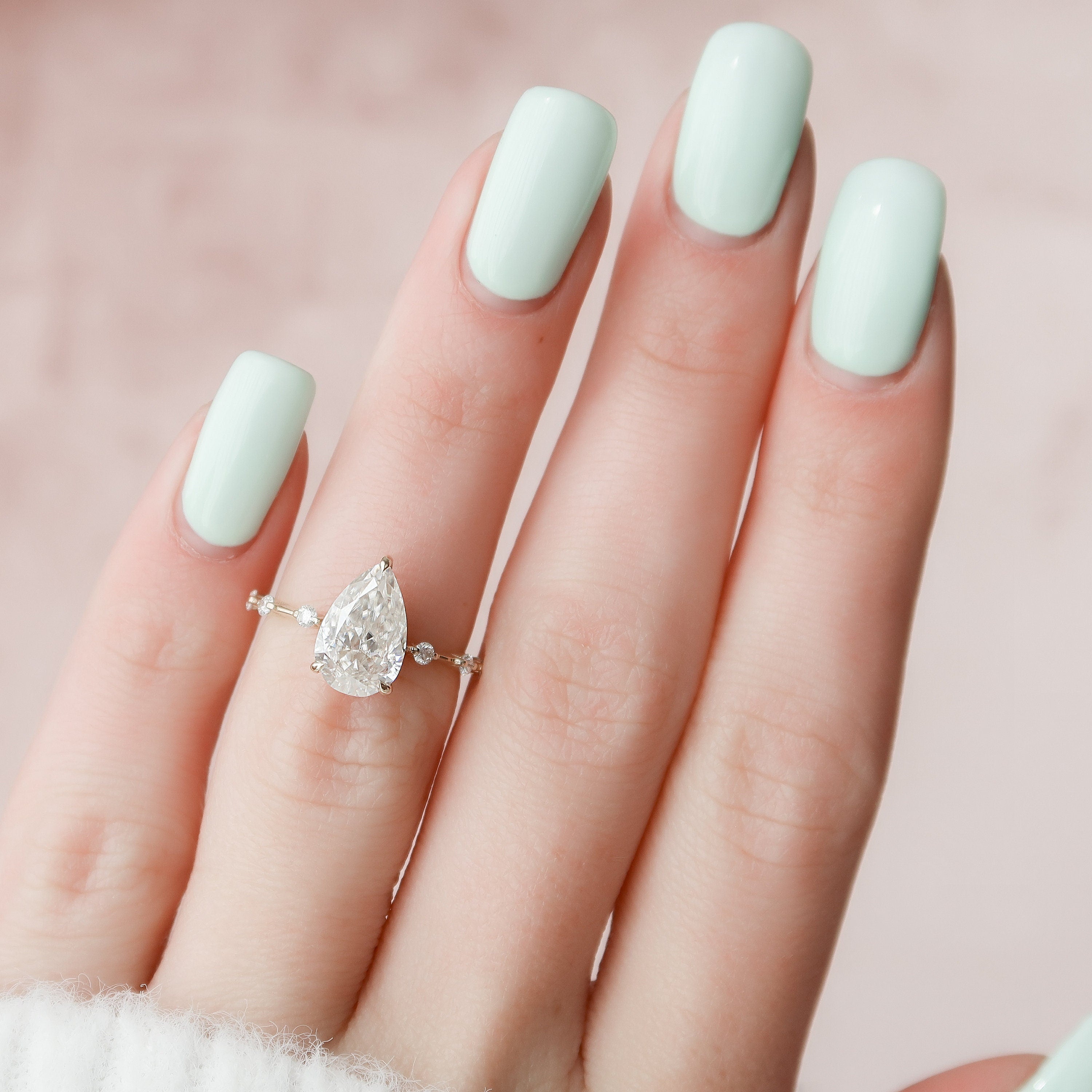 2.0 CT Pear Dainty Pave & Hidden Halo Moissanite Engagement Ring - crownmoissanite