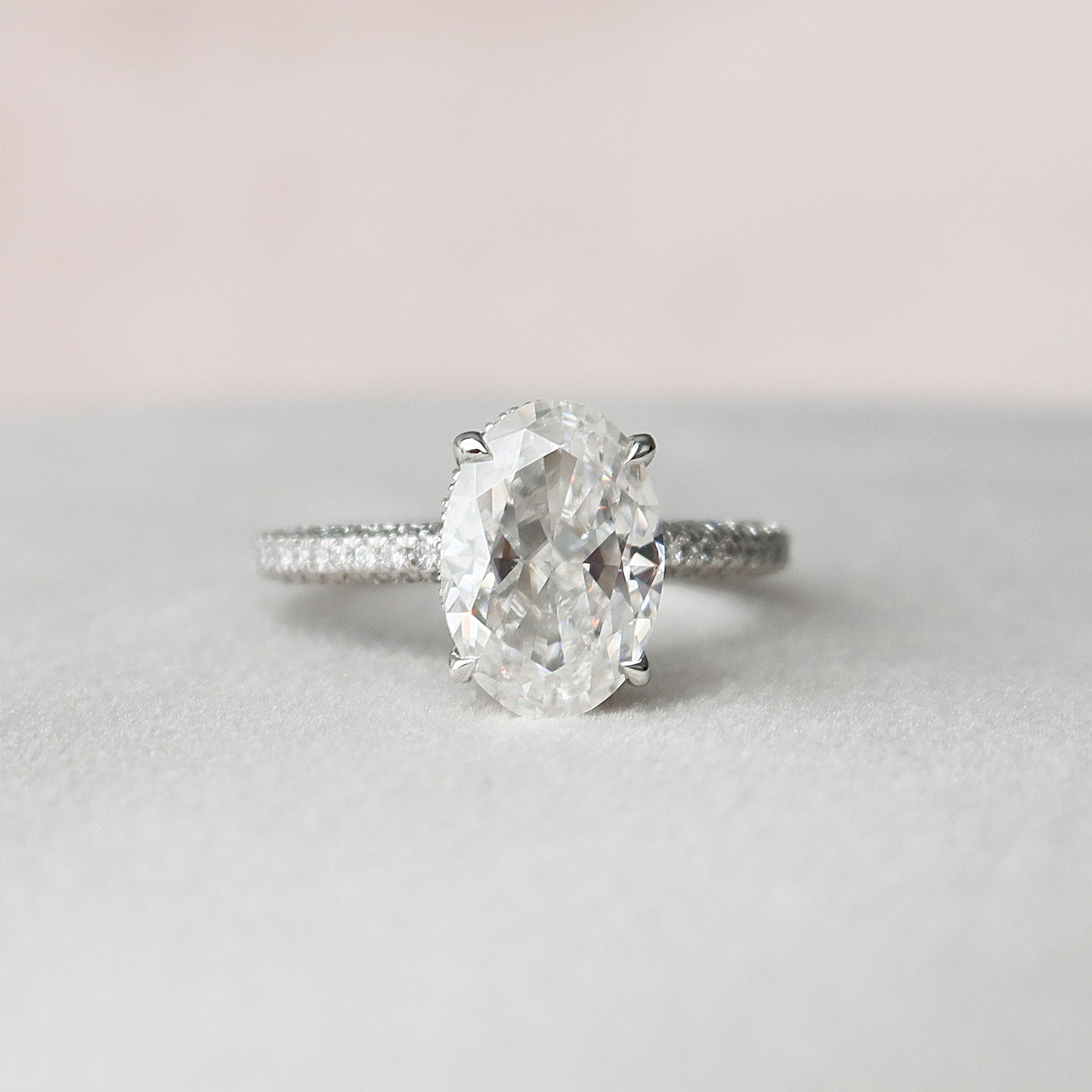 3.0 CT Oval Solitaire & Pave Setting Moissanite Engagement Ring - crownmoissanite