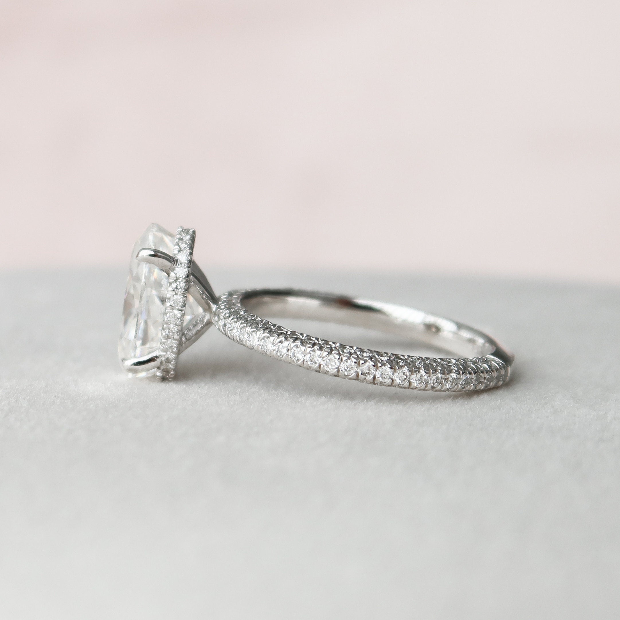 3.0 CT Oval Solitaire & Pave Setting Moissanite Engagement Ring - crownmoissanite