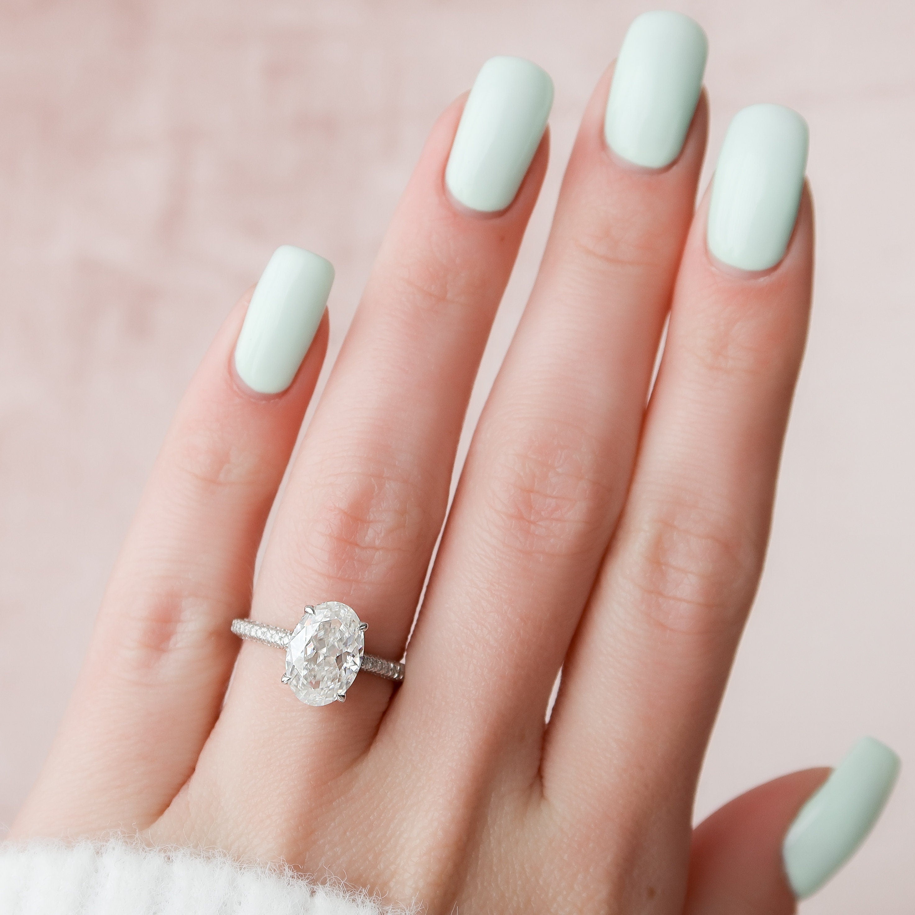 3.0 CT Oval Solitaire & Pave Setting Moissanite Engagement Ring - crownmoissanite