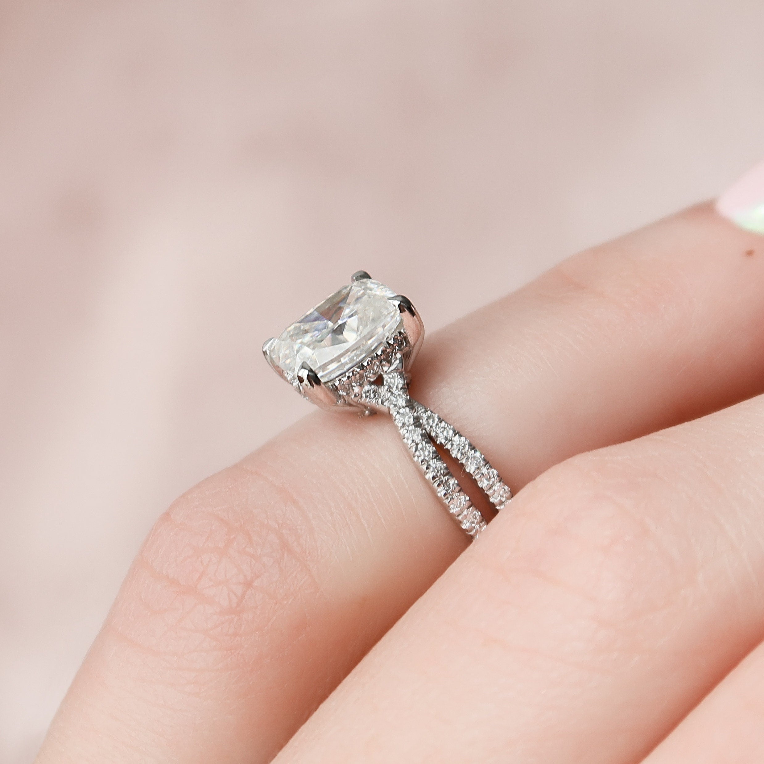 2.0 CT Cushion Hidden Halo Criss Cross Moissanite Engagement Ring - crownmoissanite