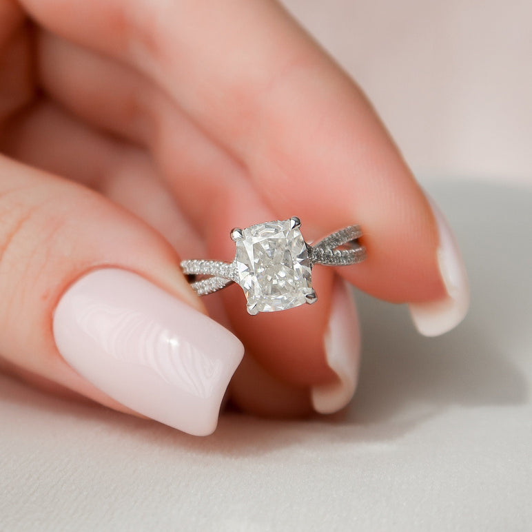 2.0 CT Cushion Hidden Halo Criss Cross Moissanite Engagement Ring - crownmoissanite