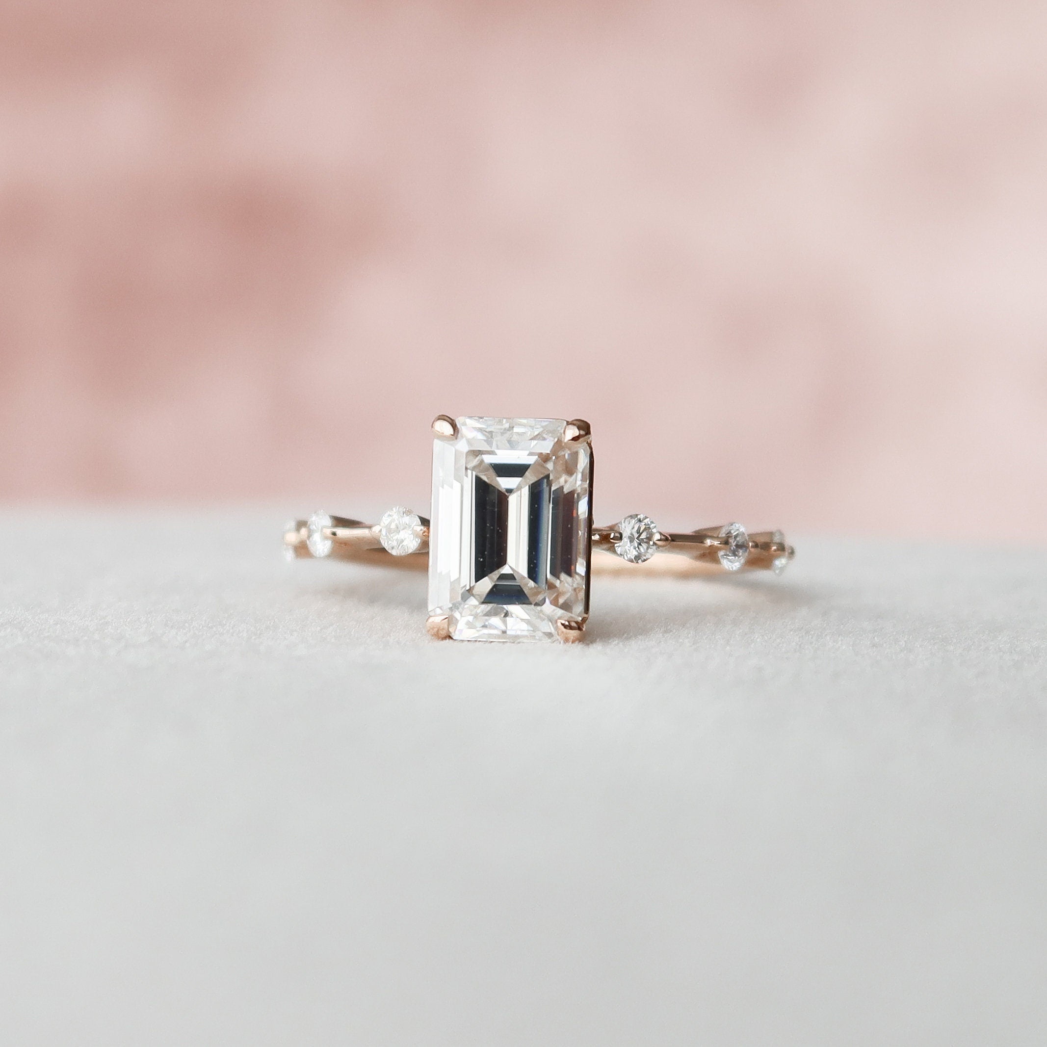 2.0 CT Emerald Dainty Pave Moissanite Engagement Ring - crownmoissanite