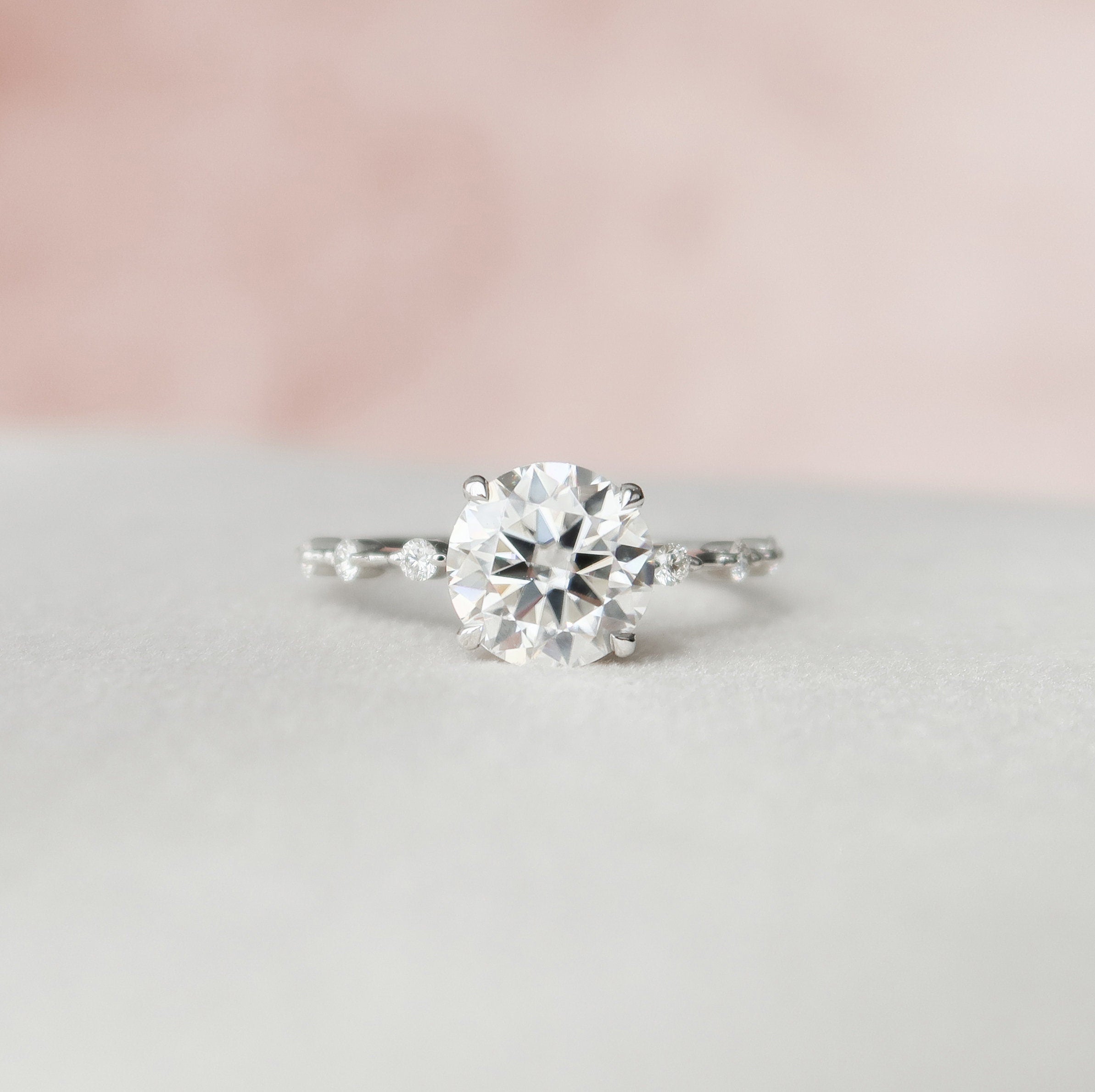 2.0 CT Round Dainty Pave Moissanite Engagement Ring - crownmoissanite
