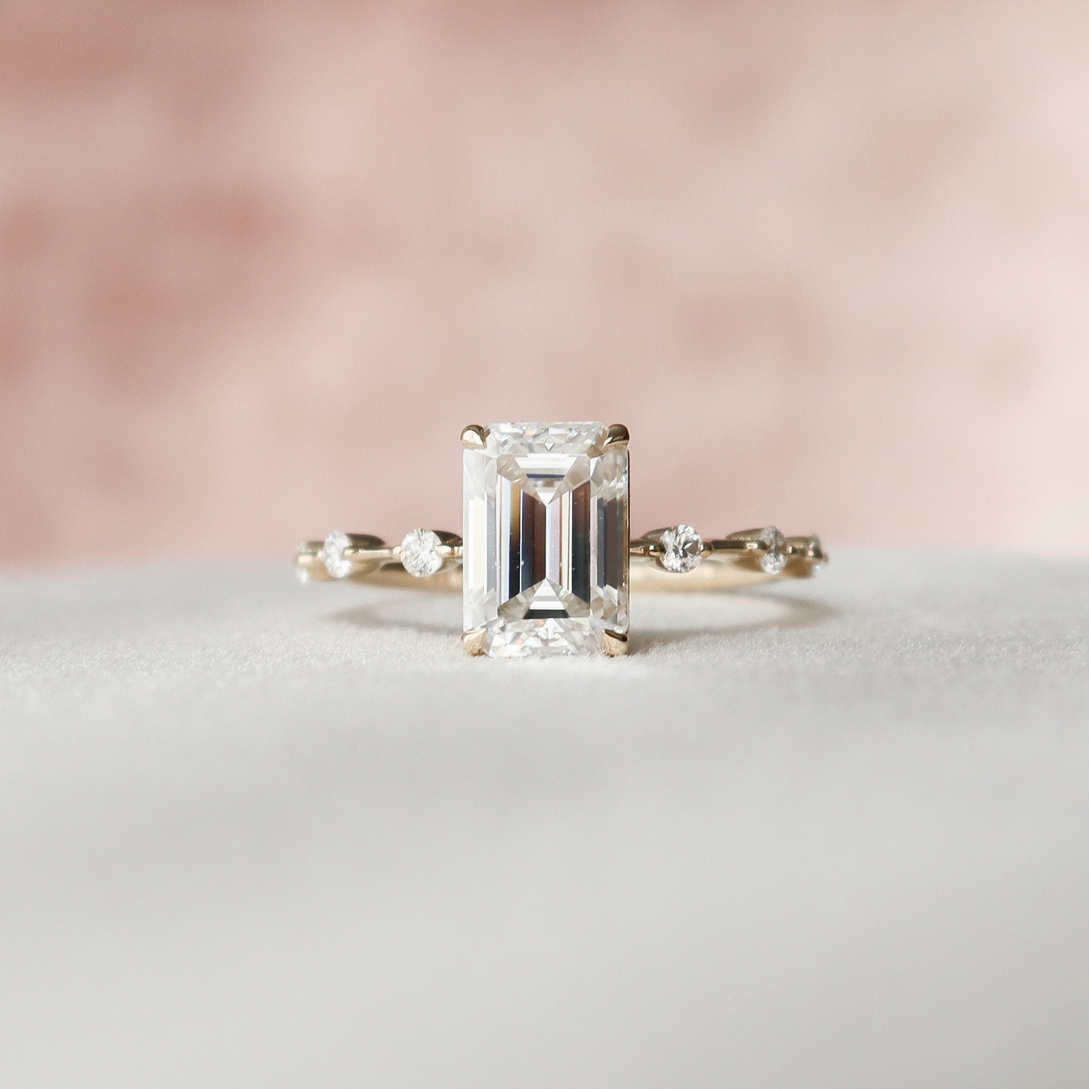 2.5 Ct Emerald Dainty Pave Moissanite Engagement Ring - crownmoissanite