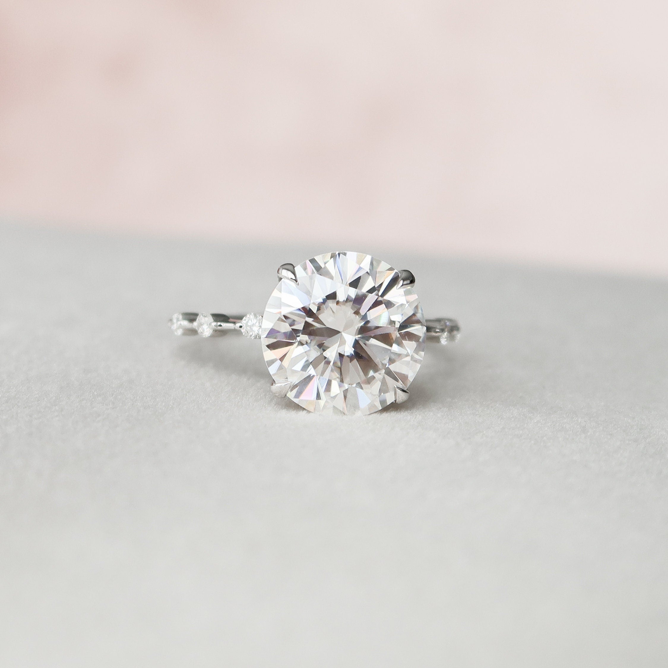 4.0 CT Round Cut Dainty Pave Setting Moissanite Engagement Ring - crownmoissanite