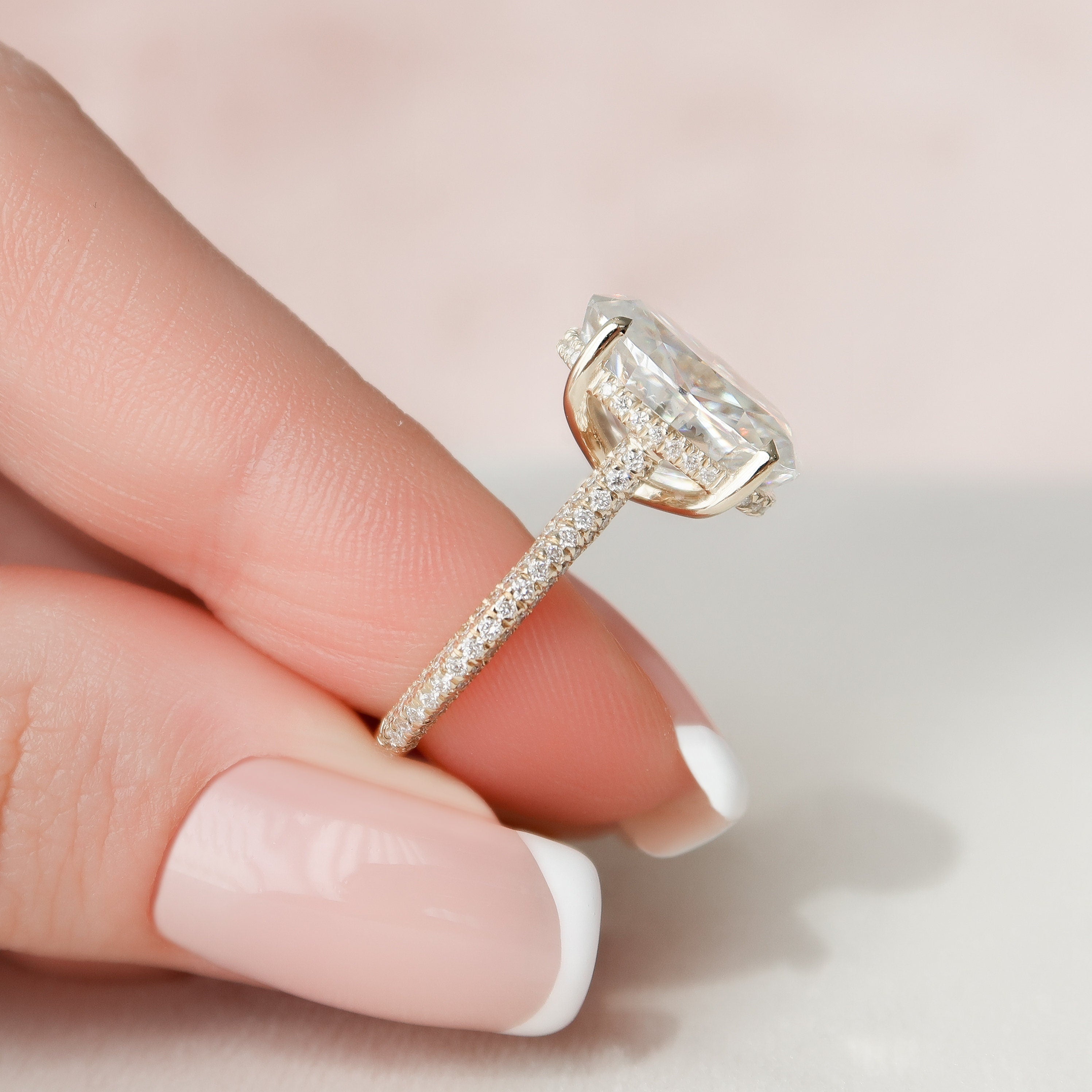 5.0 CT Oval Cut Pave Setting Moissanite Engagement Ring - crownmoissanite