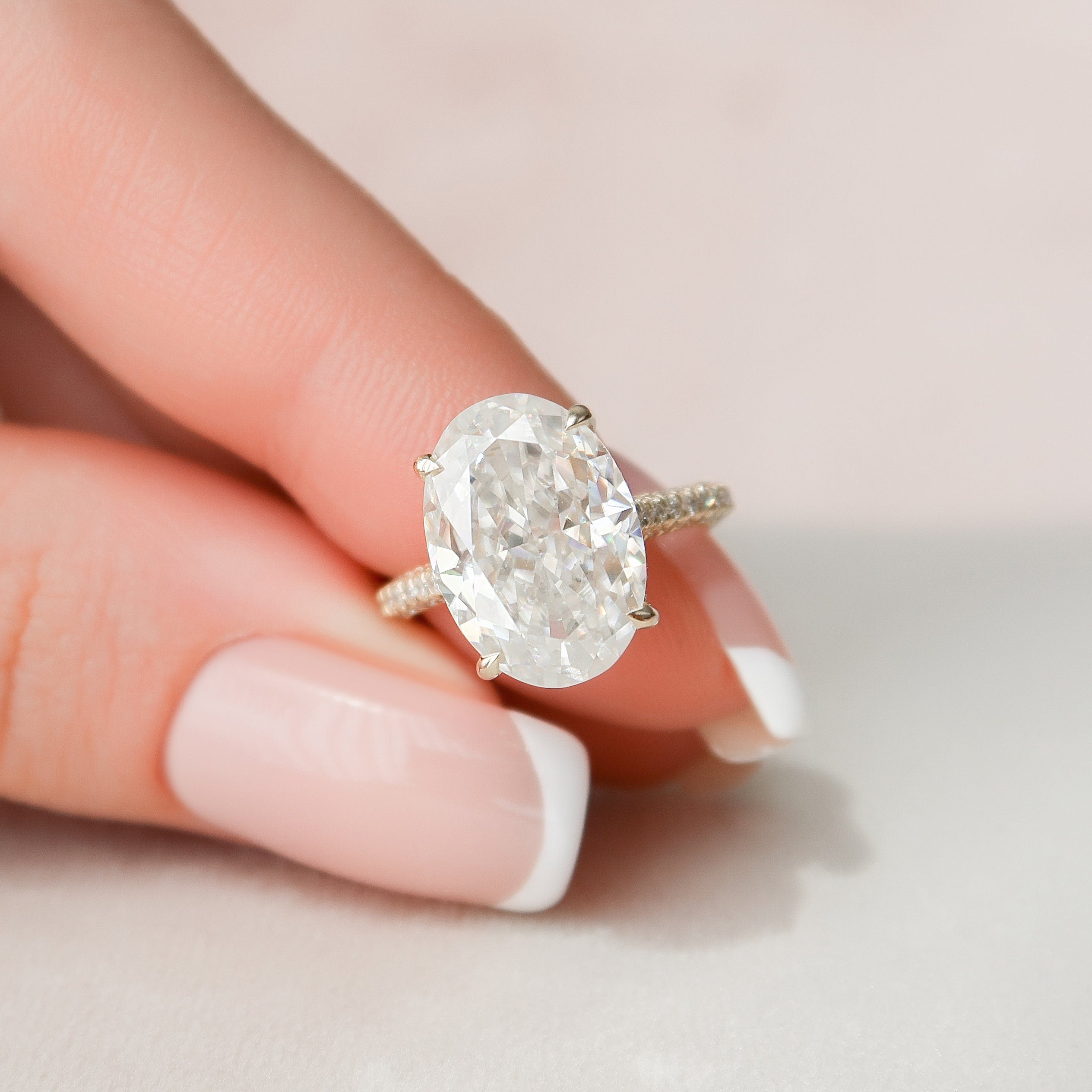 5.0 CT Oval Cut Pave Setting Moissanite Engagement Ring - crownmoissanite