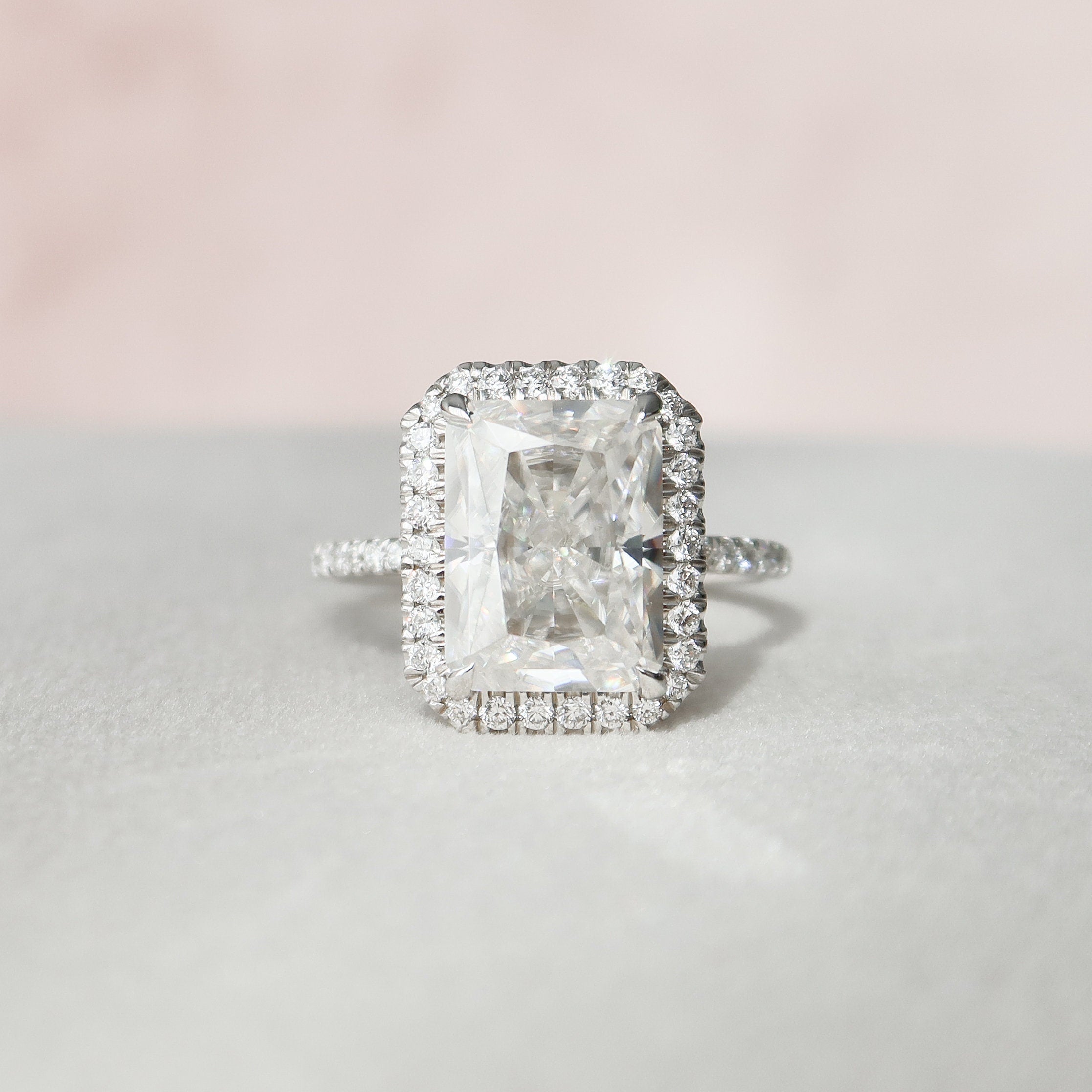 5.0 CT Radiant Halo Style Pave Setting Moissanite Engagement Ring - crownmoissanite
