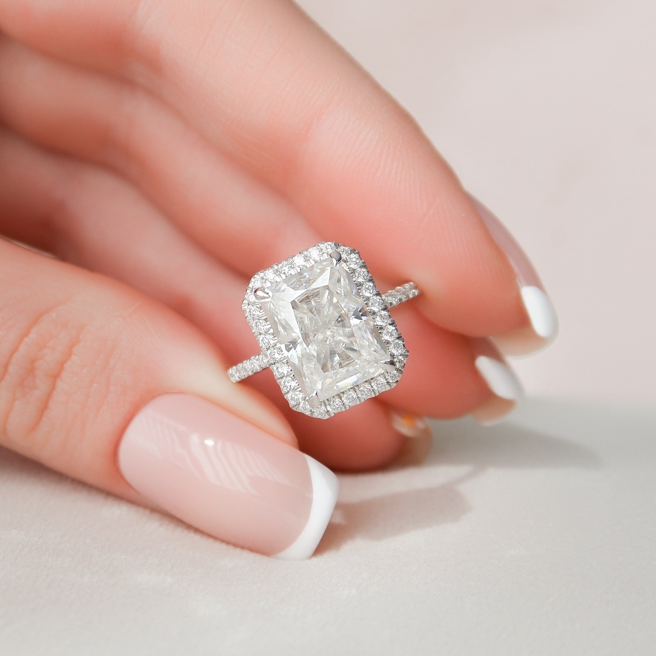 5.0 CT Radiant Halo Style Pave Setting Moissanite Engagement Ring - crownmoissanite