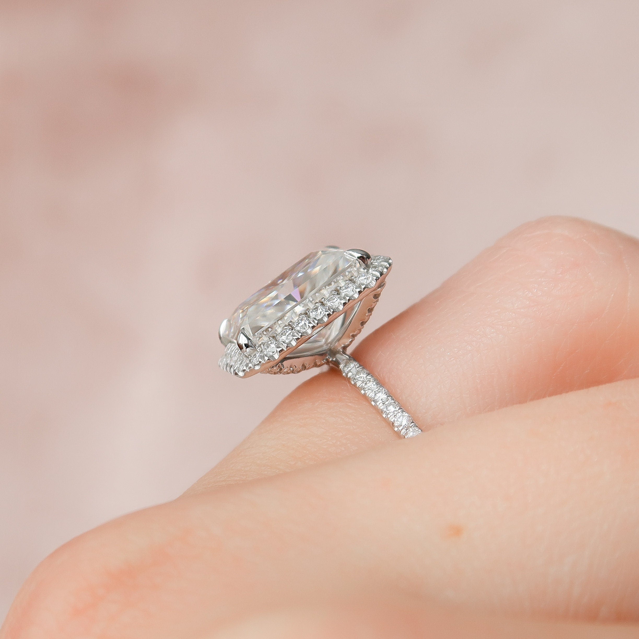 5.0 CT Radiant Halo Style Pave Setting Moissanite Engagement Ring - crownmoissanite