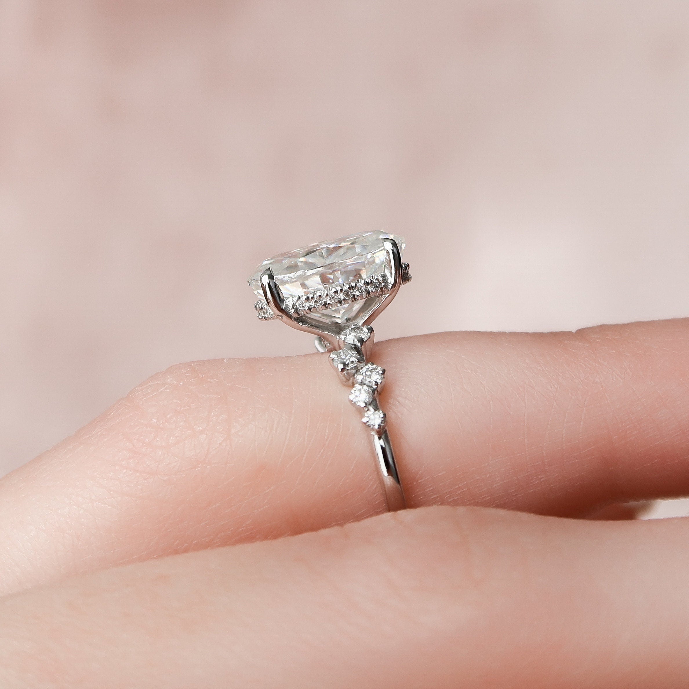 3.0 CT Oval Cut Cluster Style Pave Moissanite Engagement Ring - crownmoissanite