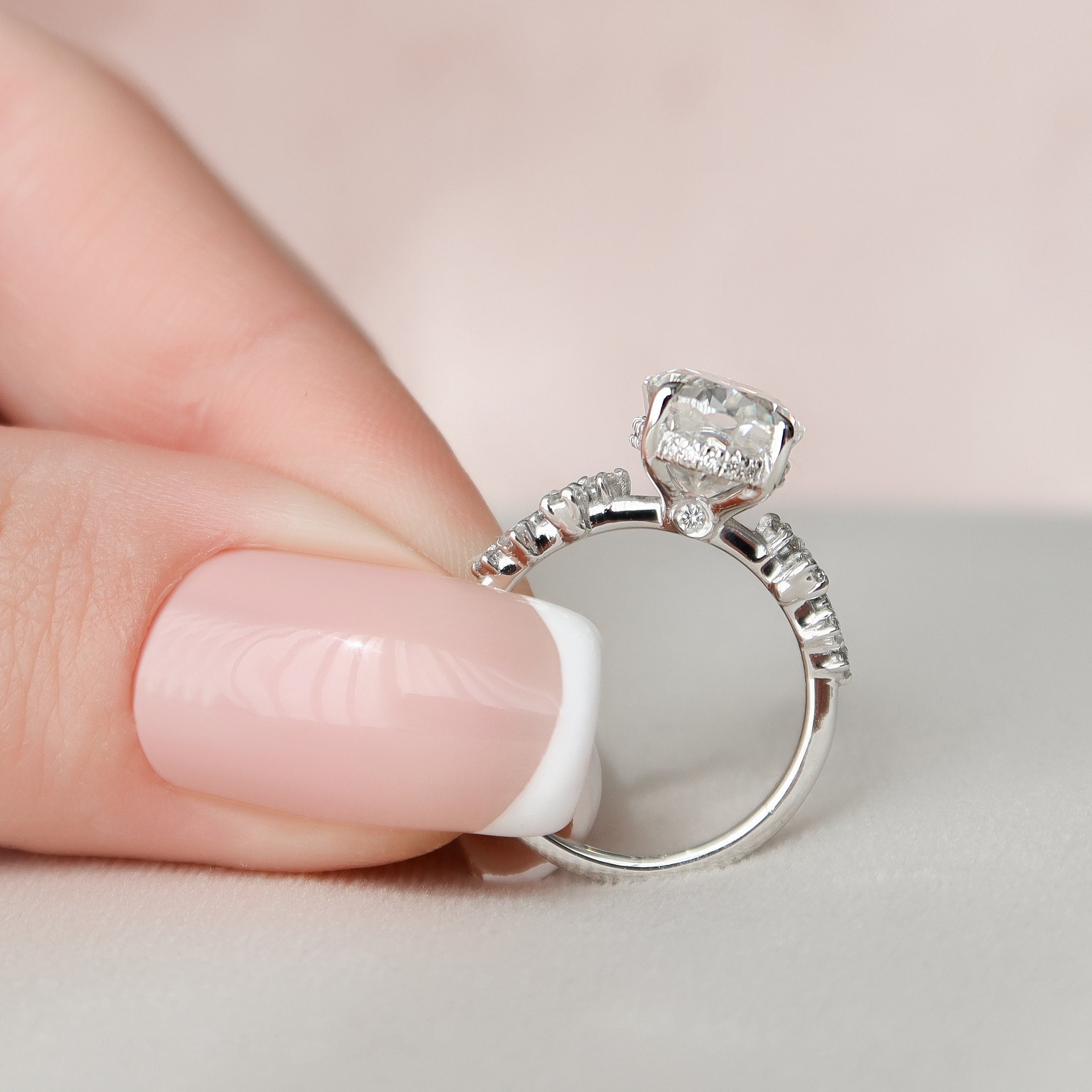 3.0 CT Oval Cut Cluster Style Pave Moissanite Engagement Ring - crownmoissanite