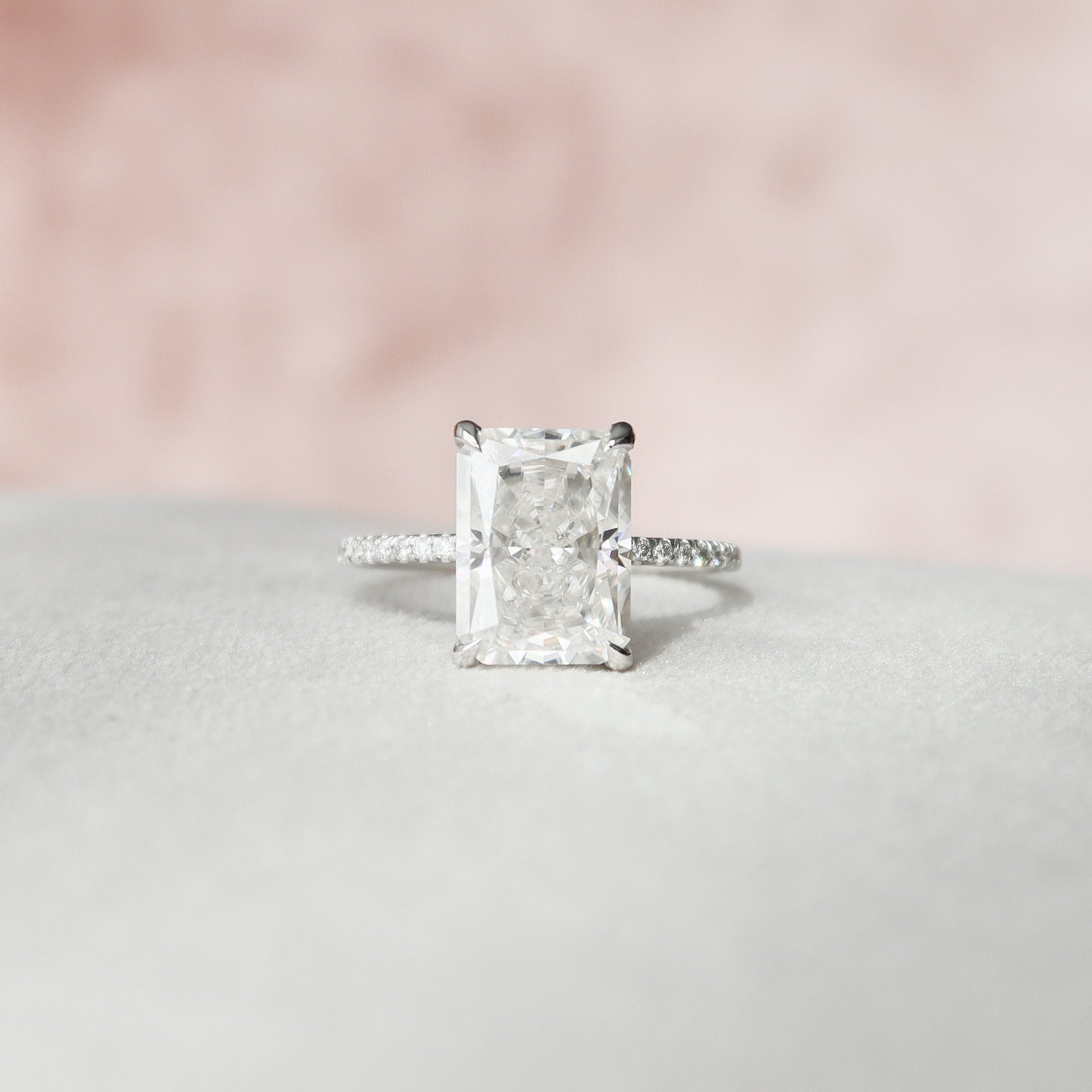 4.5 CT Radiant Hidden Halo Pave Moissanite Engagement Ring - crownmoissanite