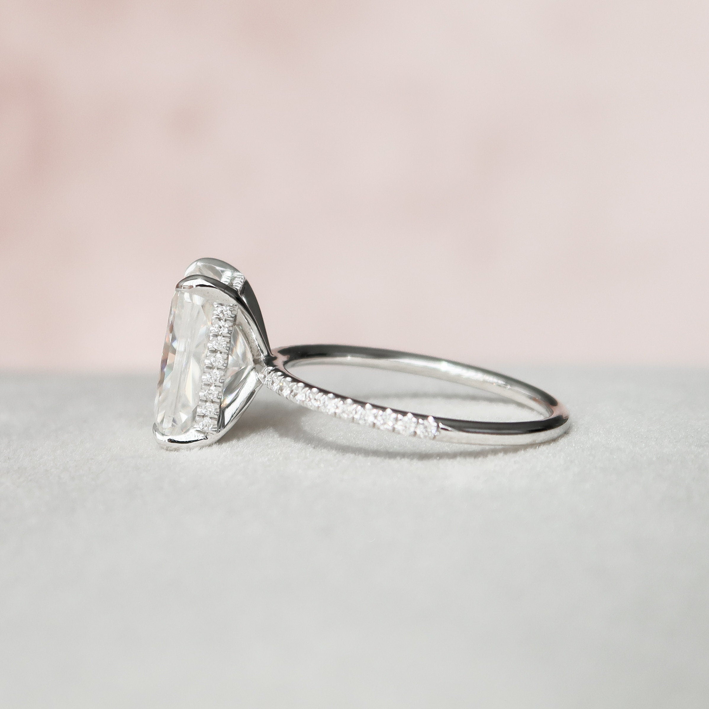 4.5 CT Radiant Hidden Halo Pave Moissanite Engagement Ring - crownmoissanite