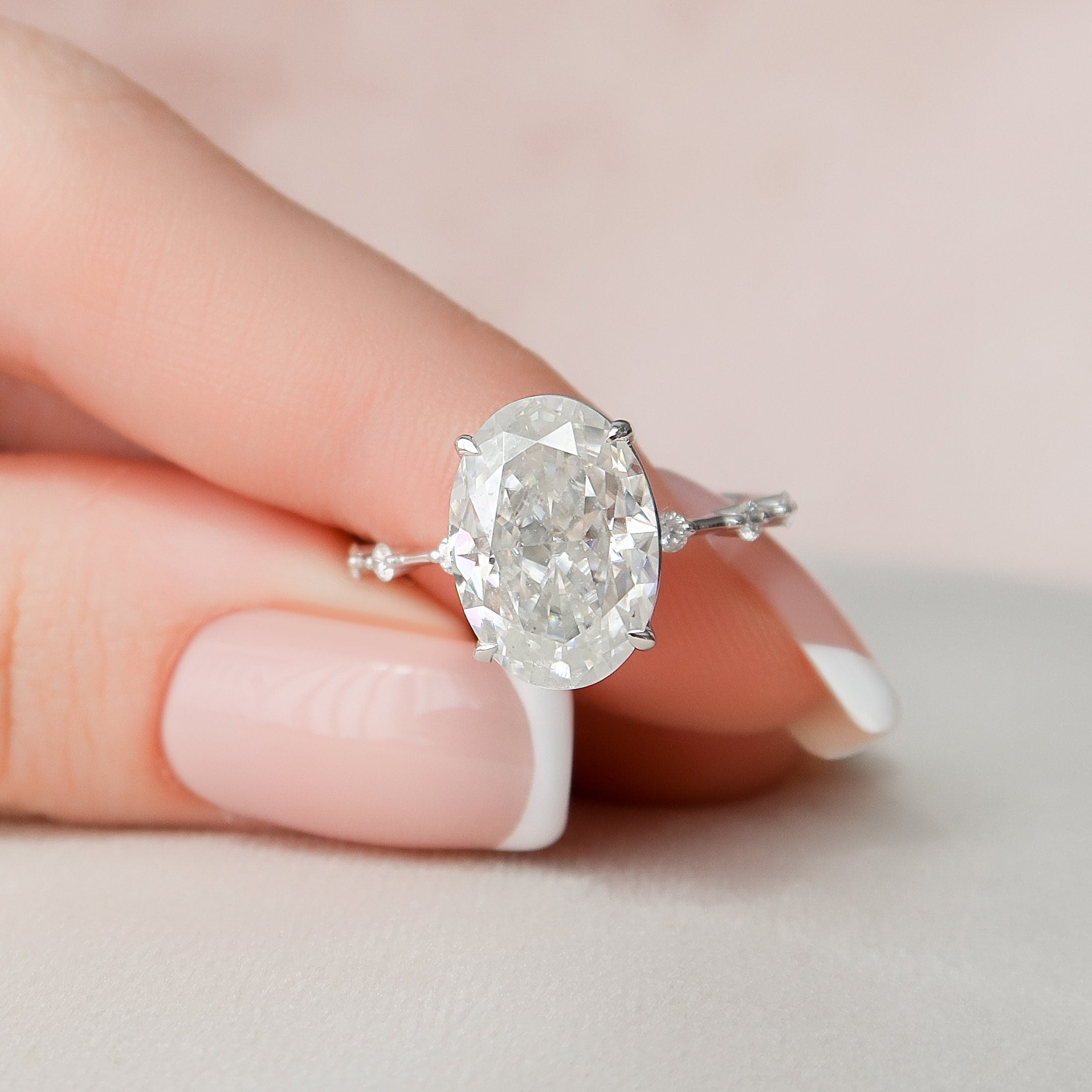 5.0 CT Oval Dainty Style Pave Moissanite Engagement Ring - crownmoissanite