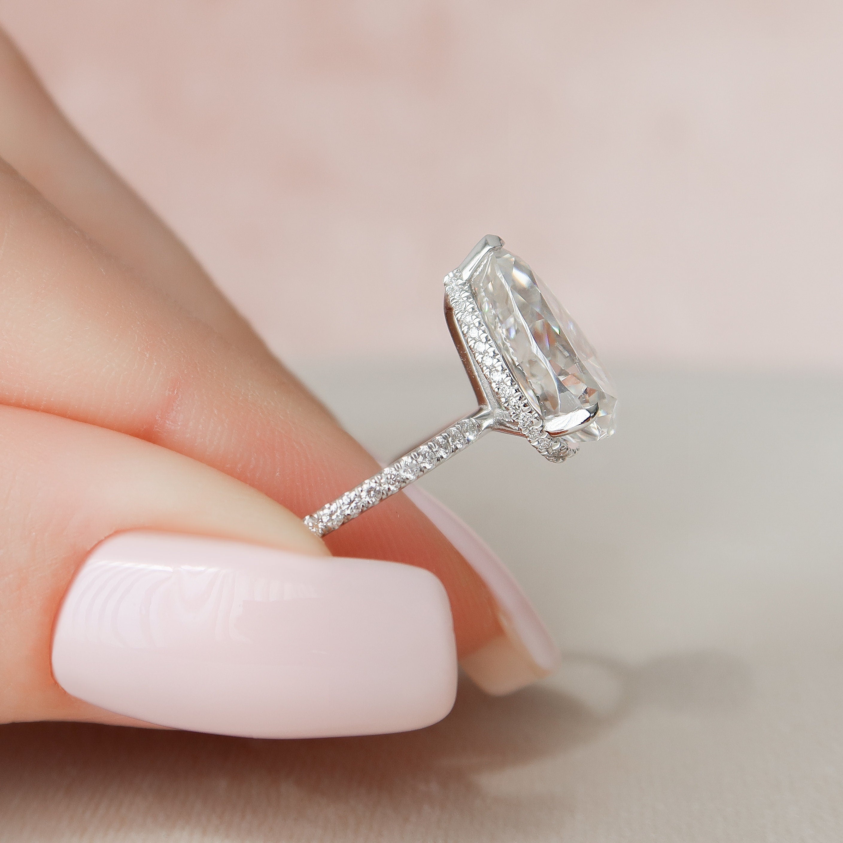3.0 CT Pear Hidden Halo & Pave Moissanite Engagement Ring - crownmoissanite