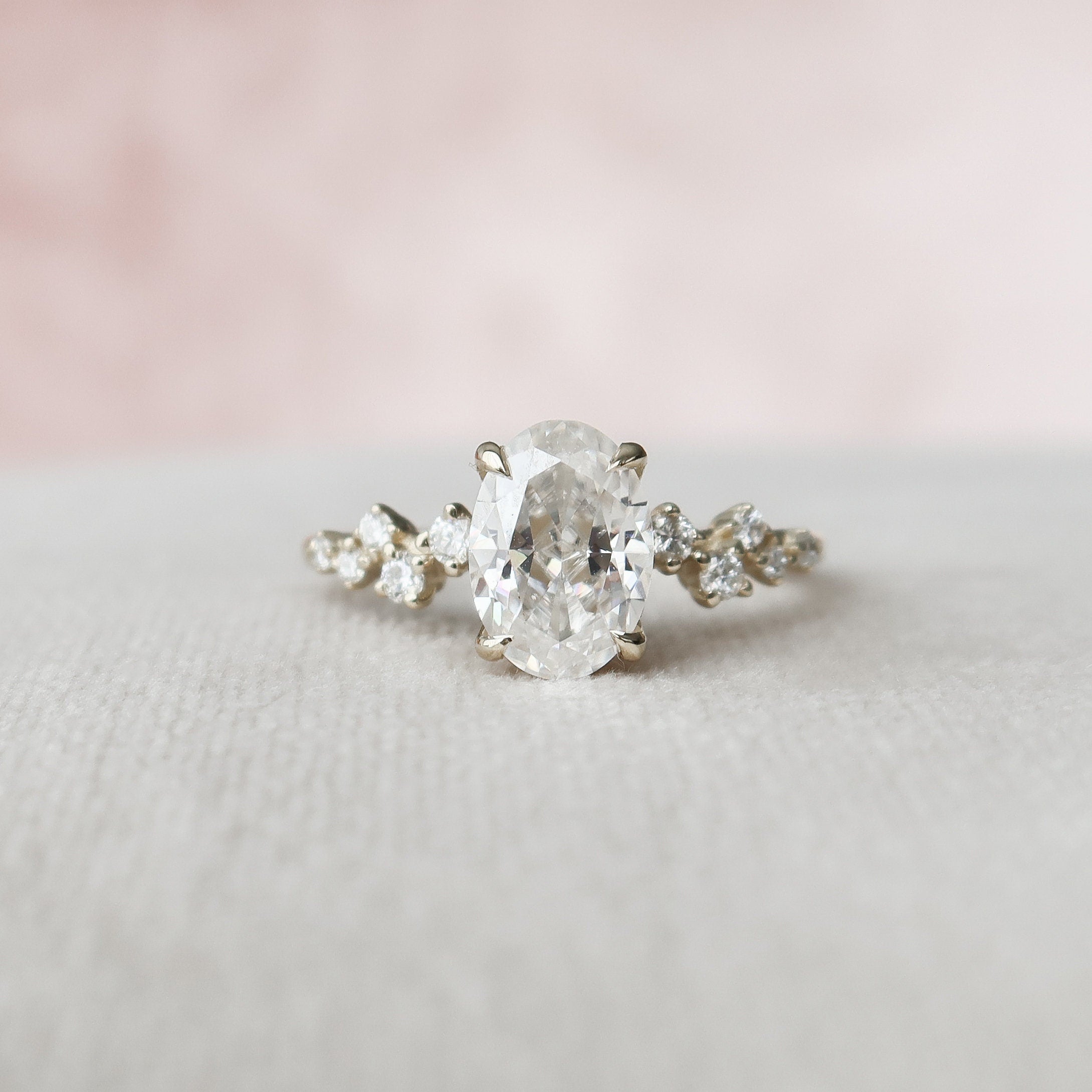 1.5 CT Oval Pave Moissanite Engagement Ring With Hidden Halo Setting - crownmoissanite