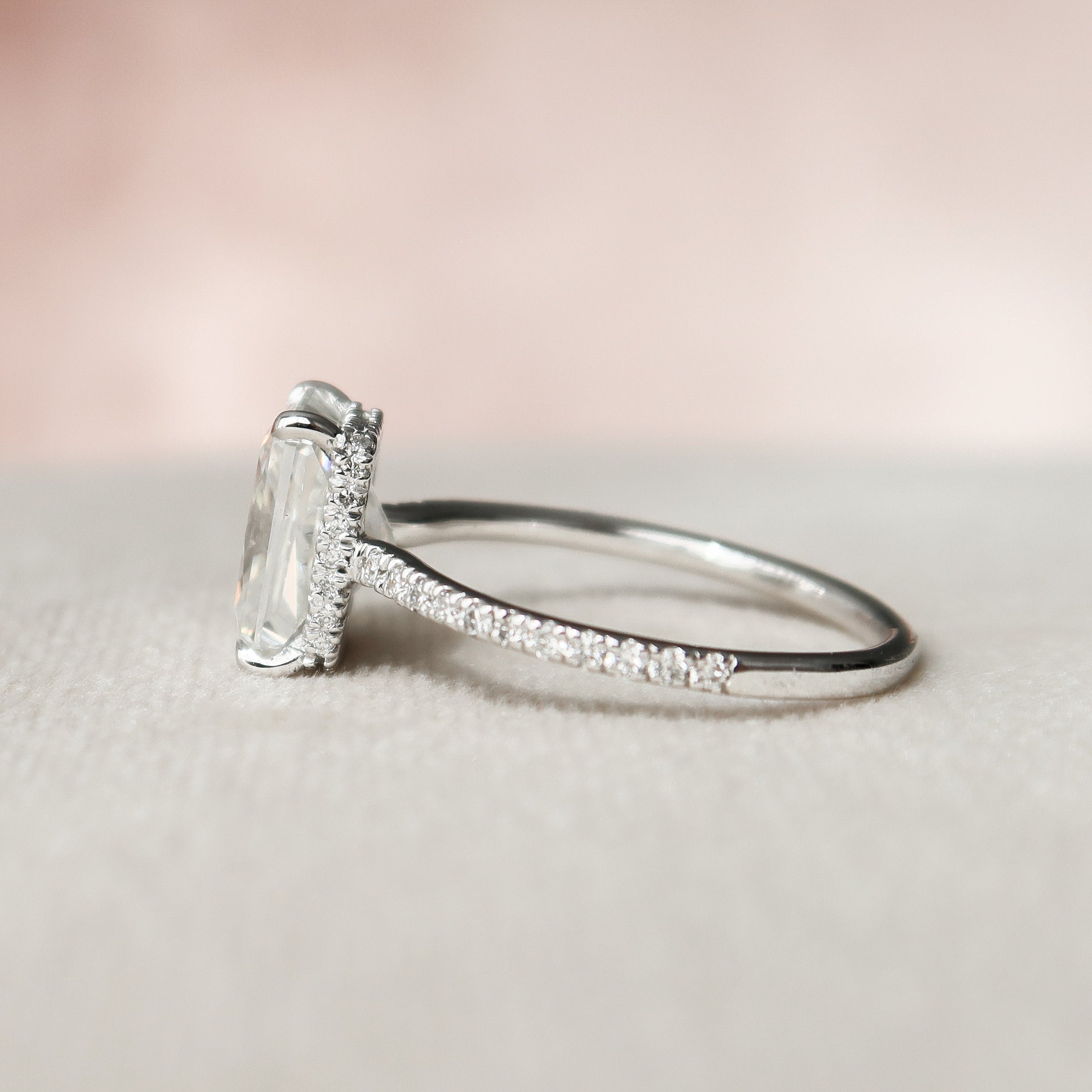 1.50 - 3.50 CT Radiant Pave & Hidden Halo Setting Moissanite Engagement Ring - crownmoissanite