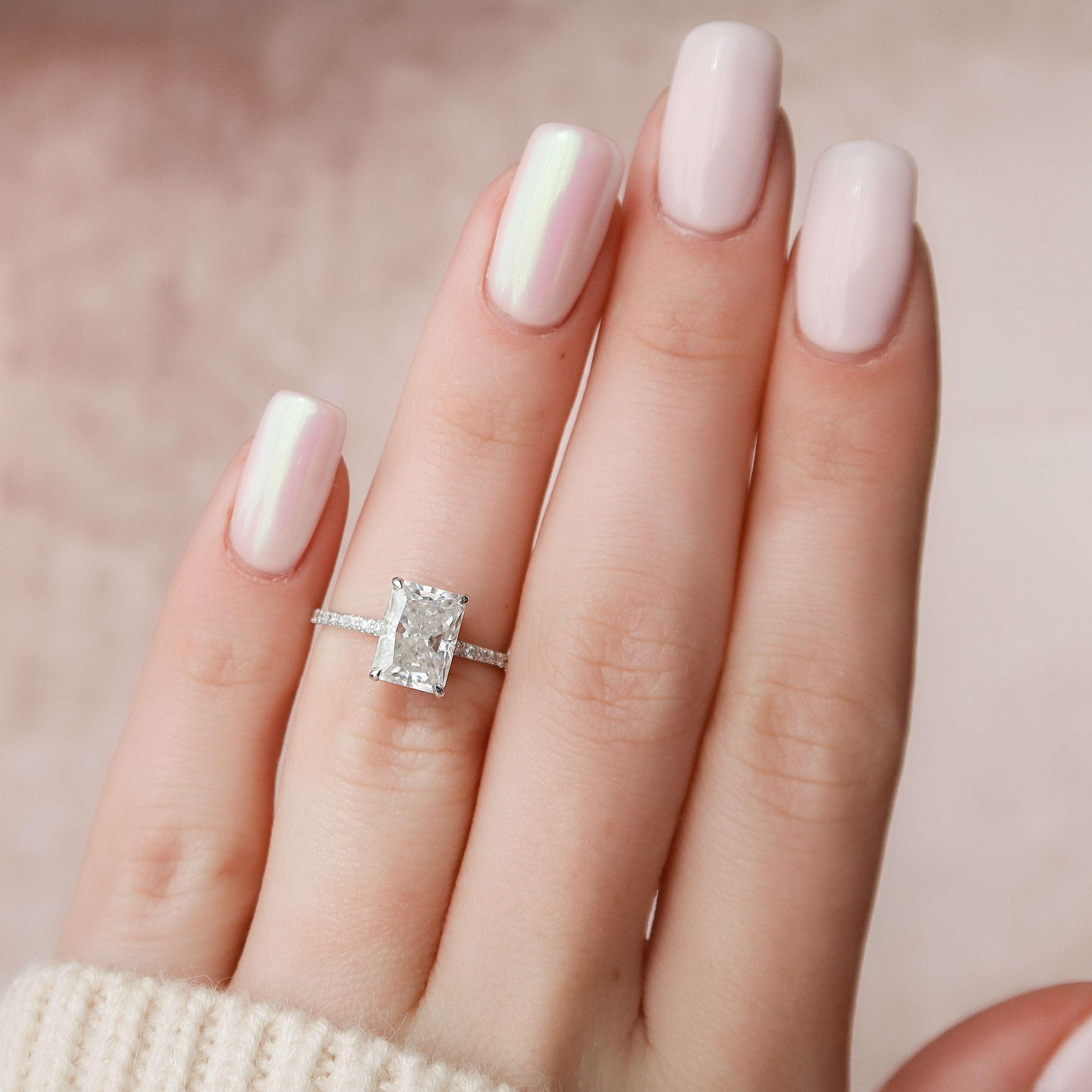 2.5 CT Radiant Pave & Hidden Halo Setting Moissanite Engagement Ring - crownmoissanite