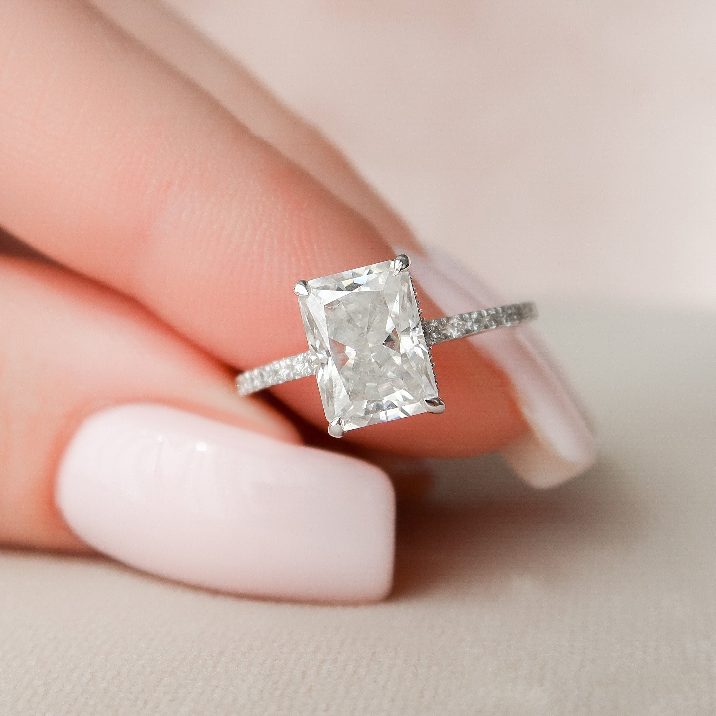 2.5 CT Radiant Pave & Hidden Halo Setting Moissanite Engagement Ring - crownmoissanite