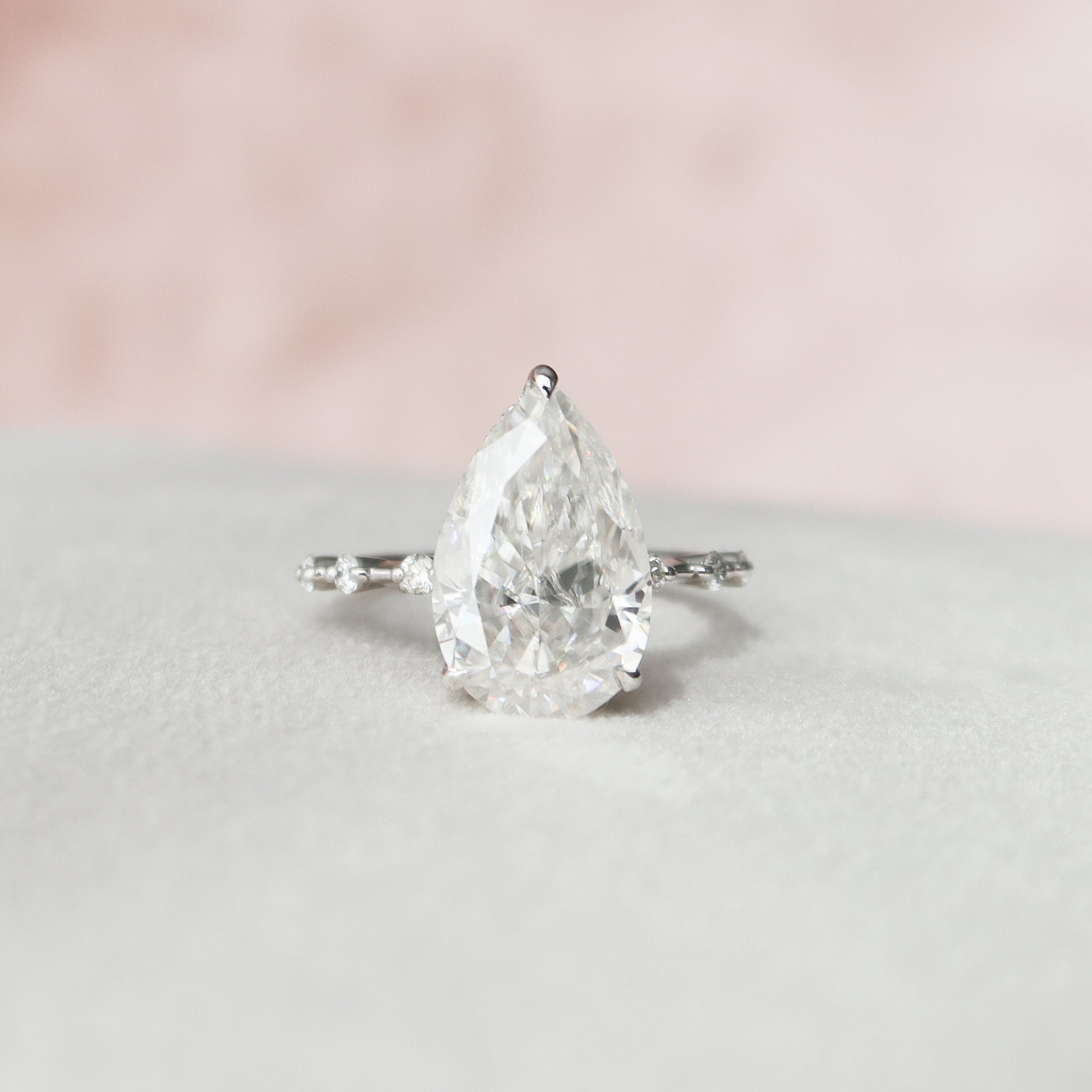 3.5 CT Pear Cut Dainty Pave Moissanite Engagement Ring - crownmoissanite