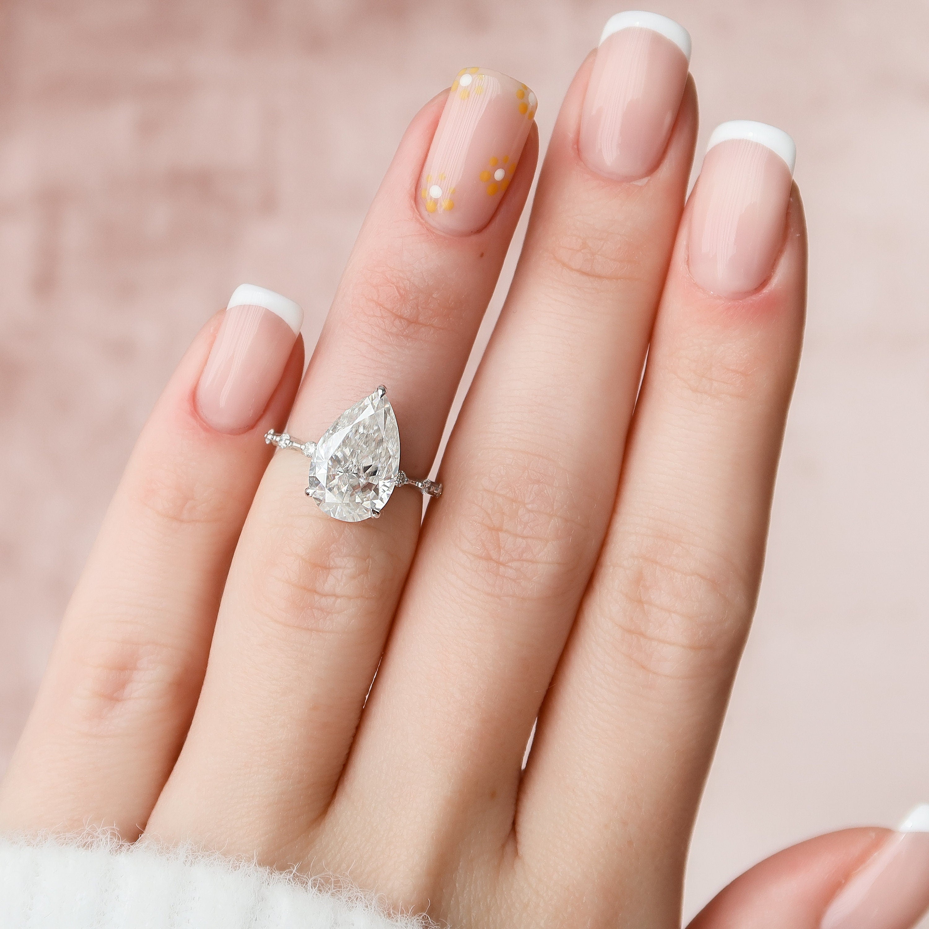 3.5 CT Pear Cut Dainty Pave Moissanite Engagement Ring - crownmoissanite