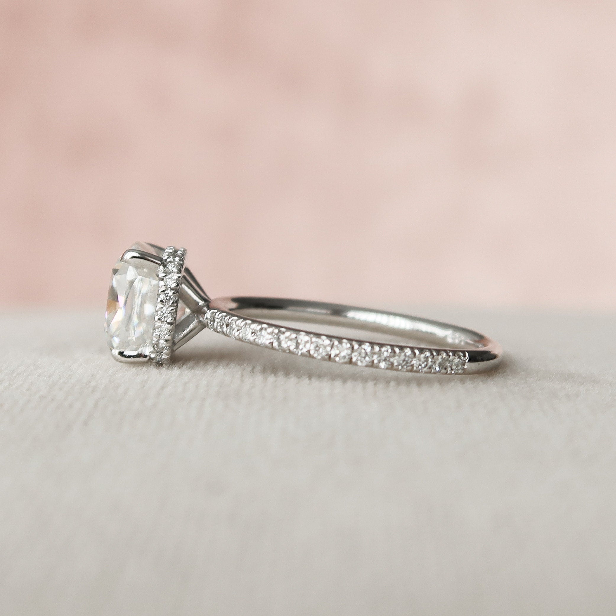 2.5 CT Cushion Pave & Hidden Halo Setting Moissanite Engagement Ring - crownmoissanite