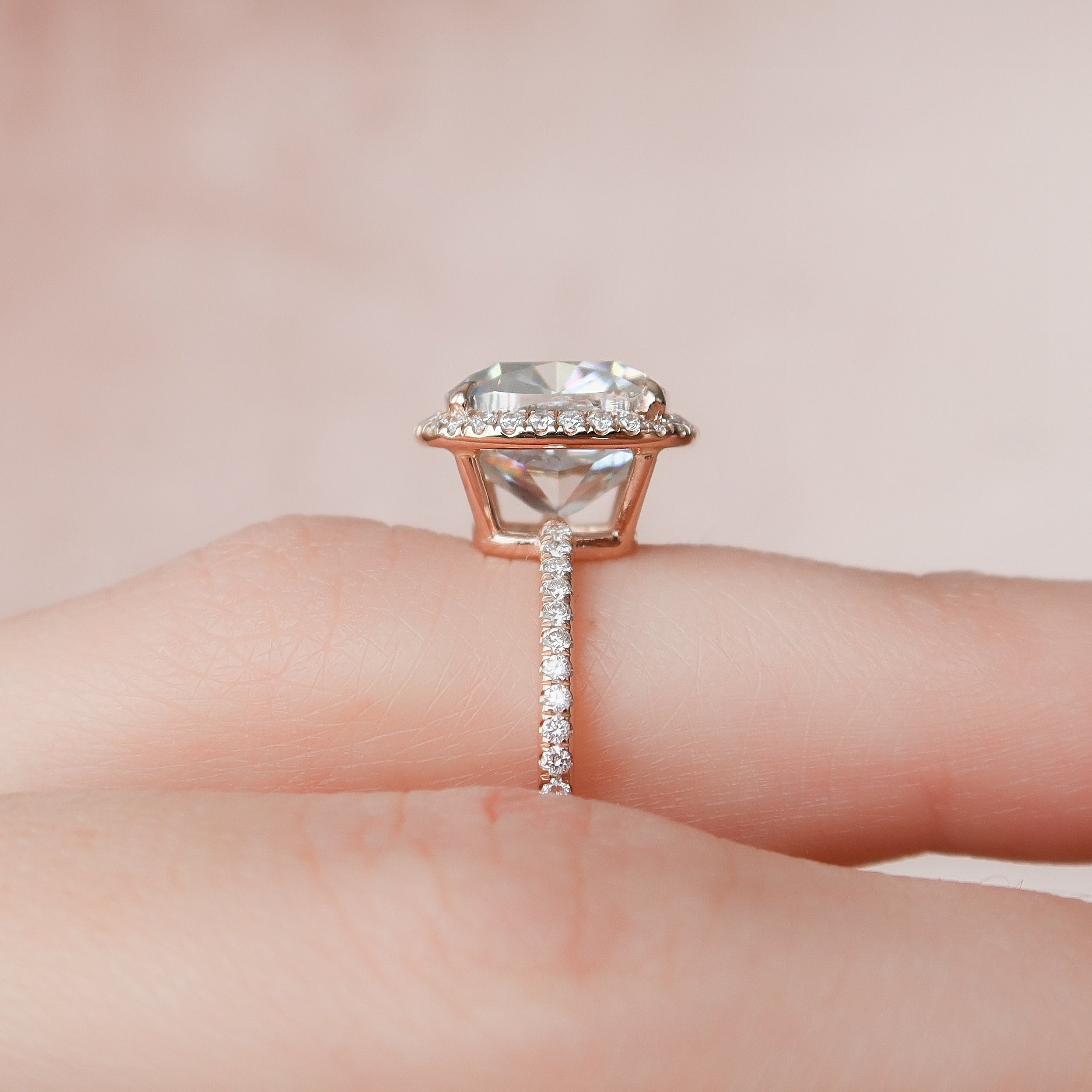 5.0 CT Cushion Halo & Pave Moissanite Engagement Ring - crownmoissanite