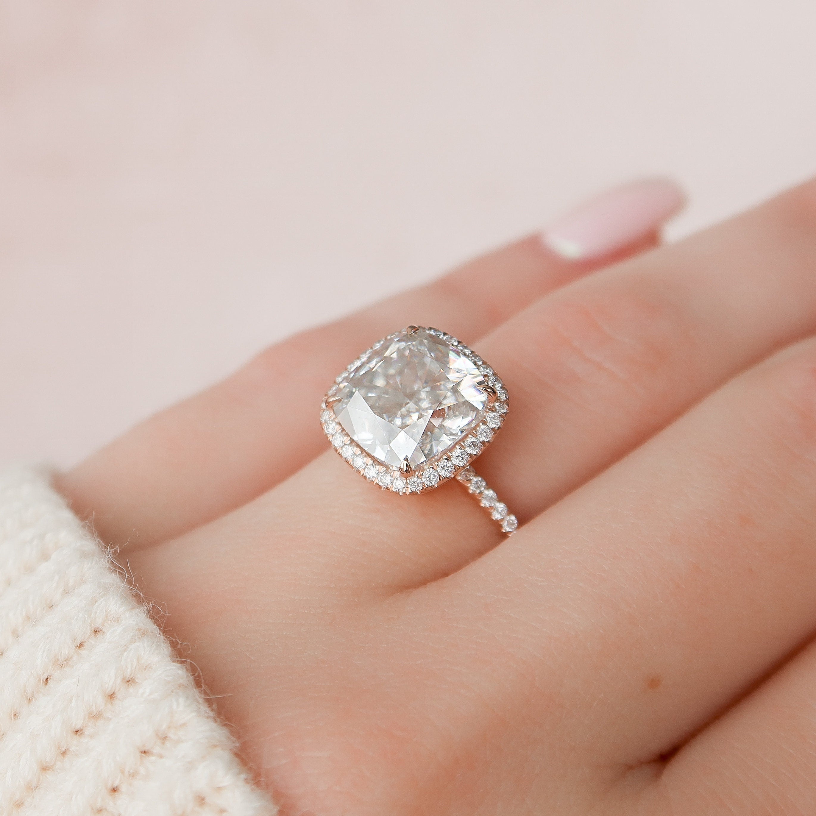5.0 CT Cushion Halo & Pave Moissanite Engagement Ring - crownmoissanite