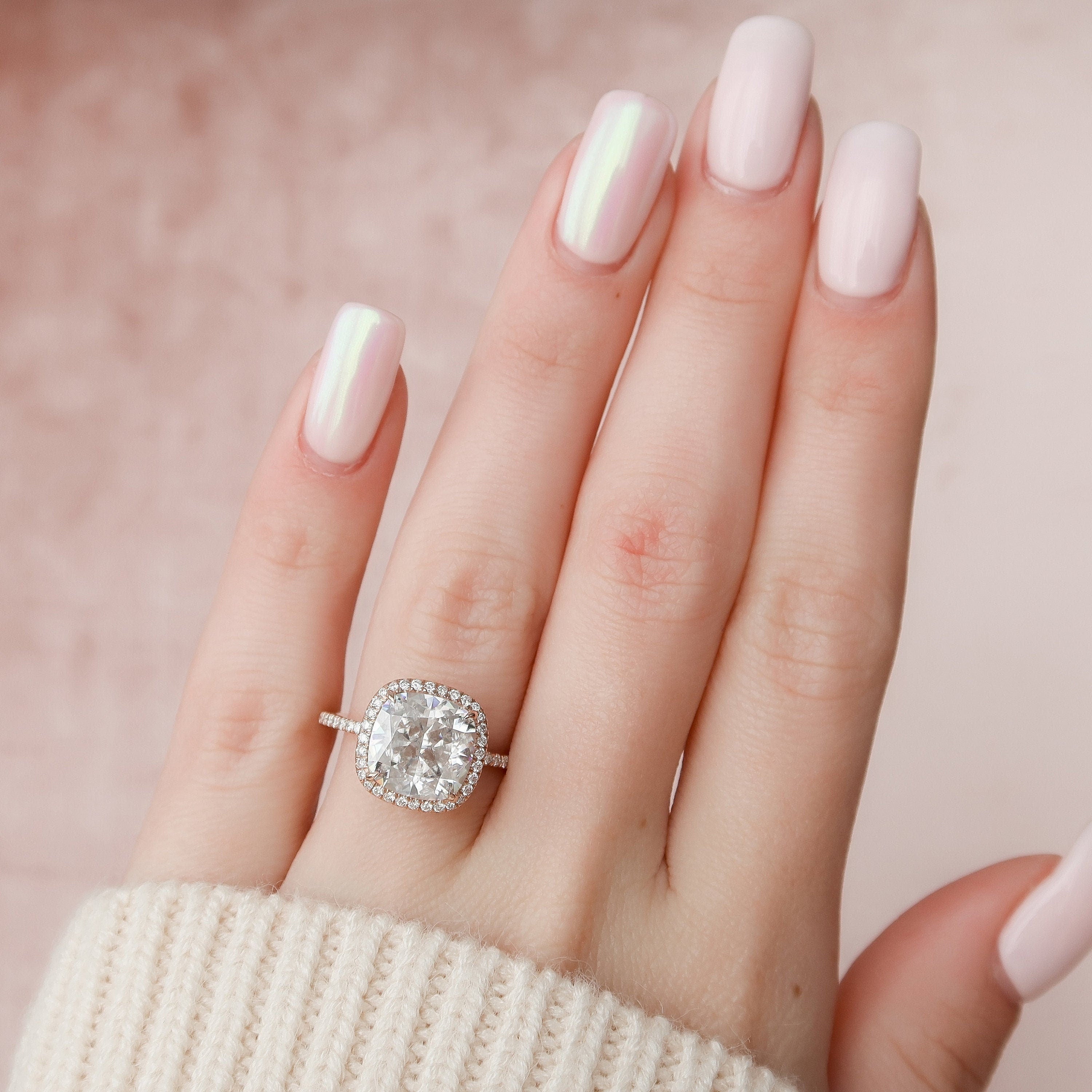 5.0 CT Cushion Halo & Pave Moissanite Engagement Ring - crownmoissanite