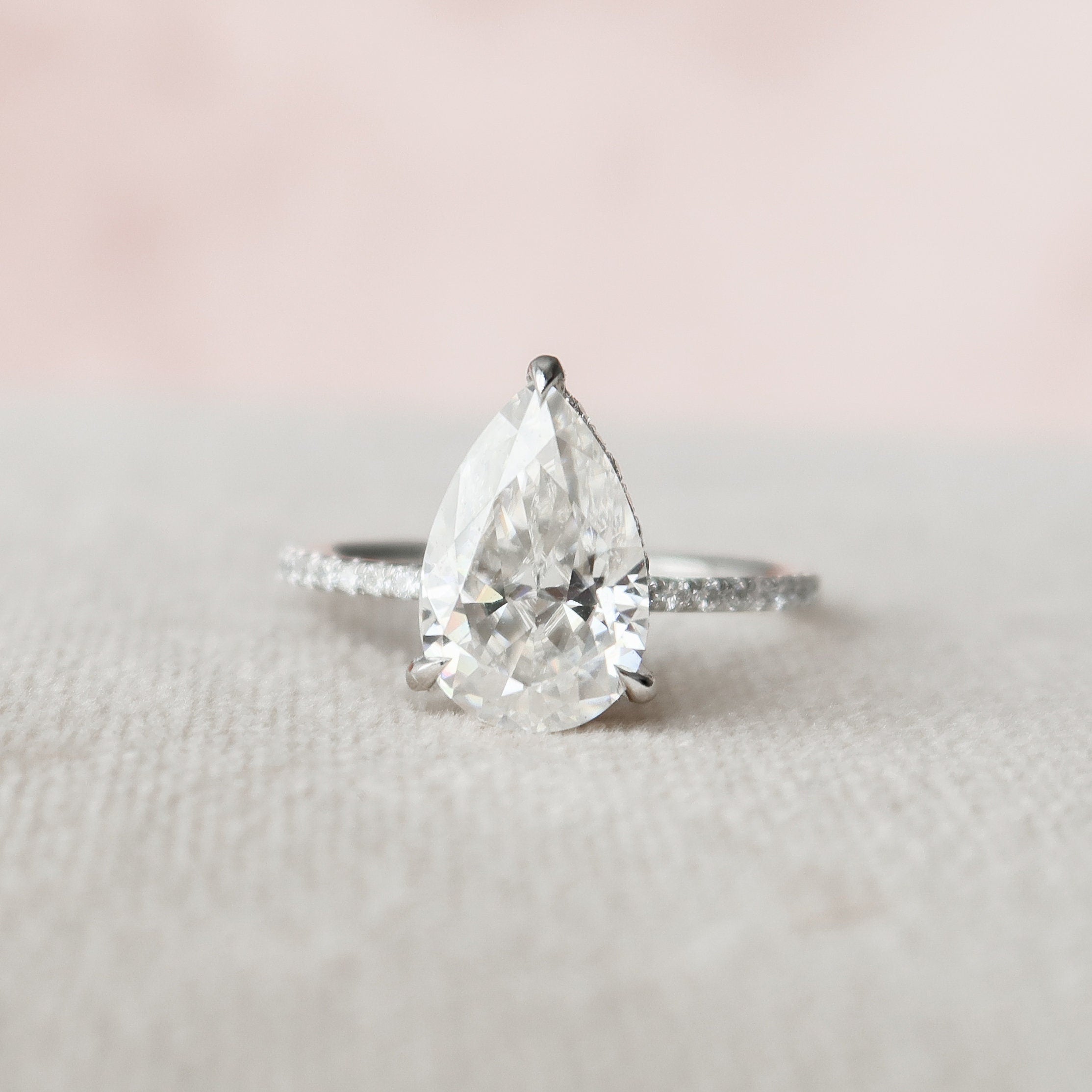 2.5 CT Pear Cut Hidden Halo & Pave Moissanite Engagement Ring - crownmoissanite