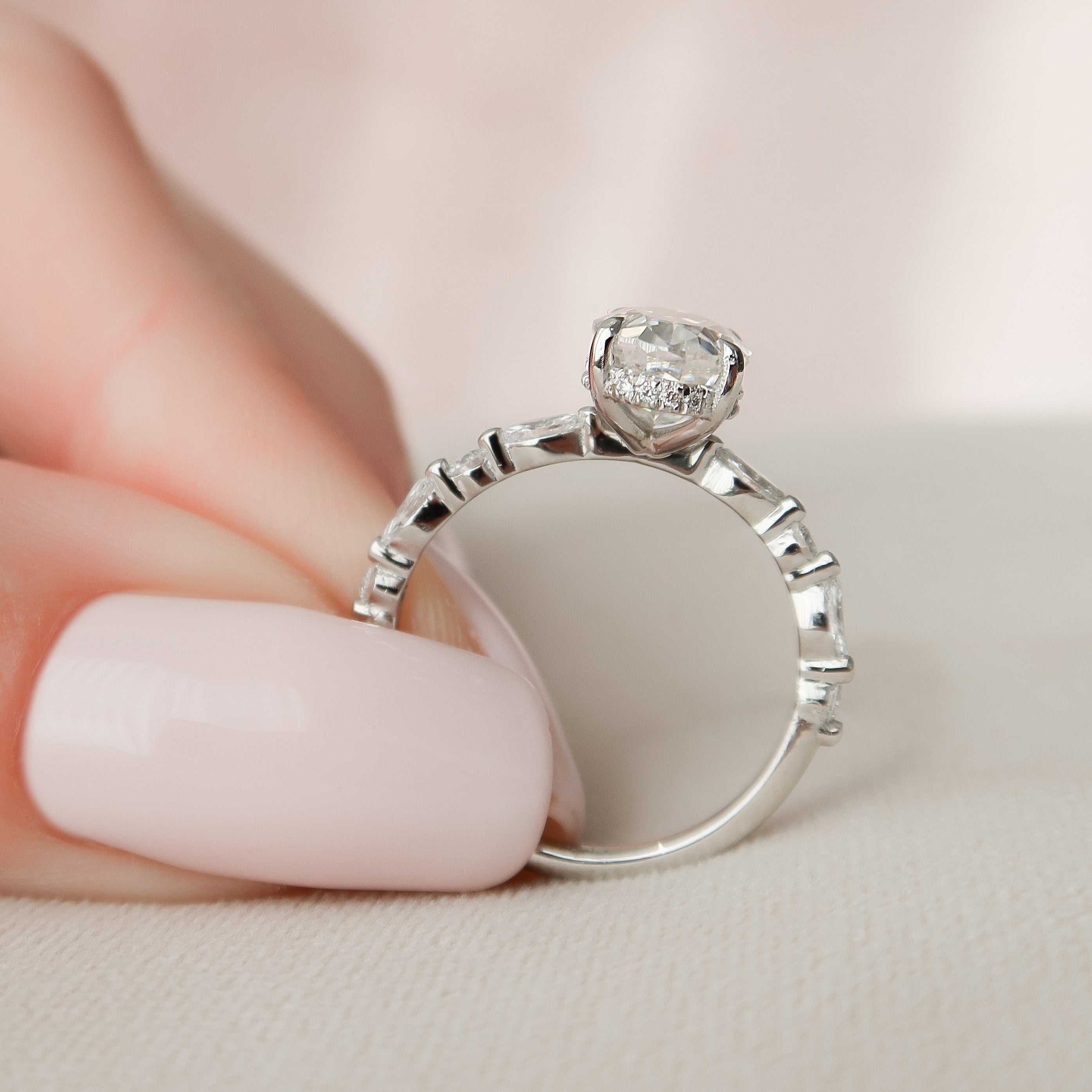 2.0 CT Oval Pave Hidden Halo Moissanite Engagement Ring - crownmoissanite