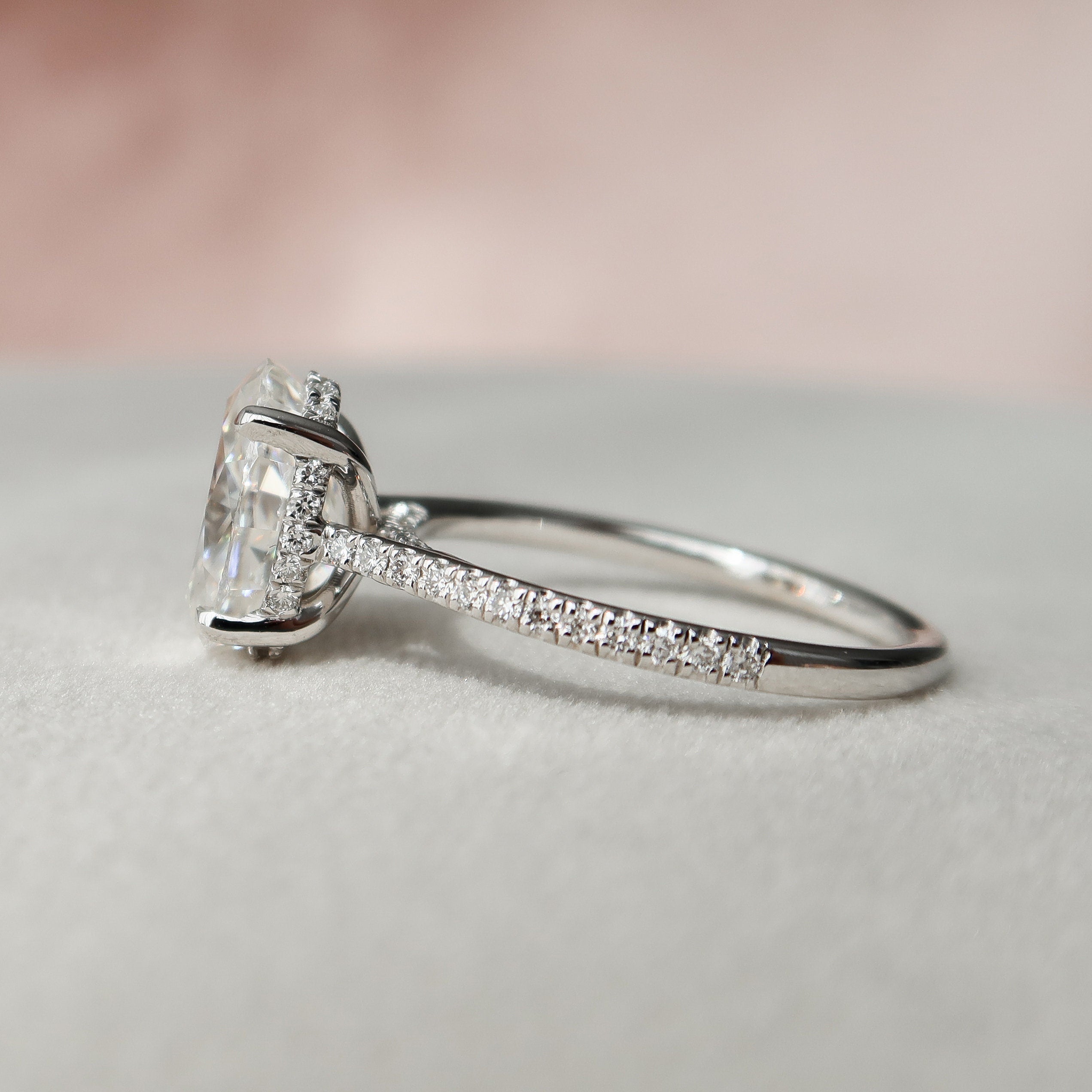 3.0 CT Oval Pave & Hidden Halo Setting Moissanite Engagement Ring - crownmoissanite