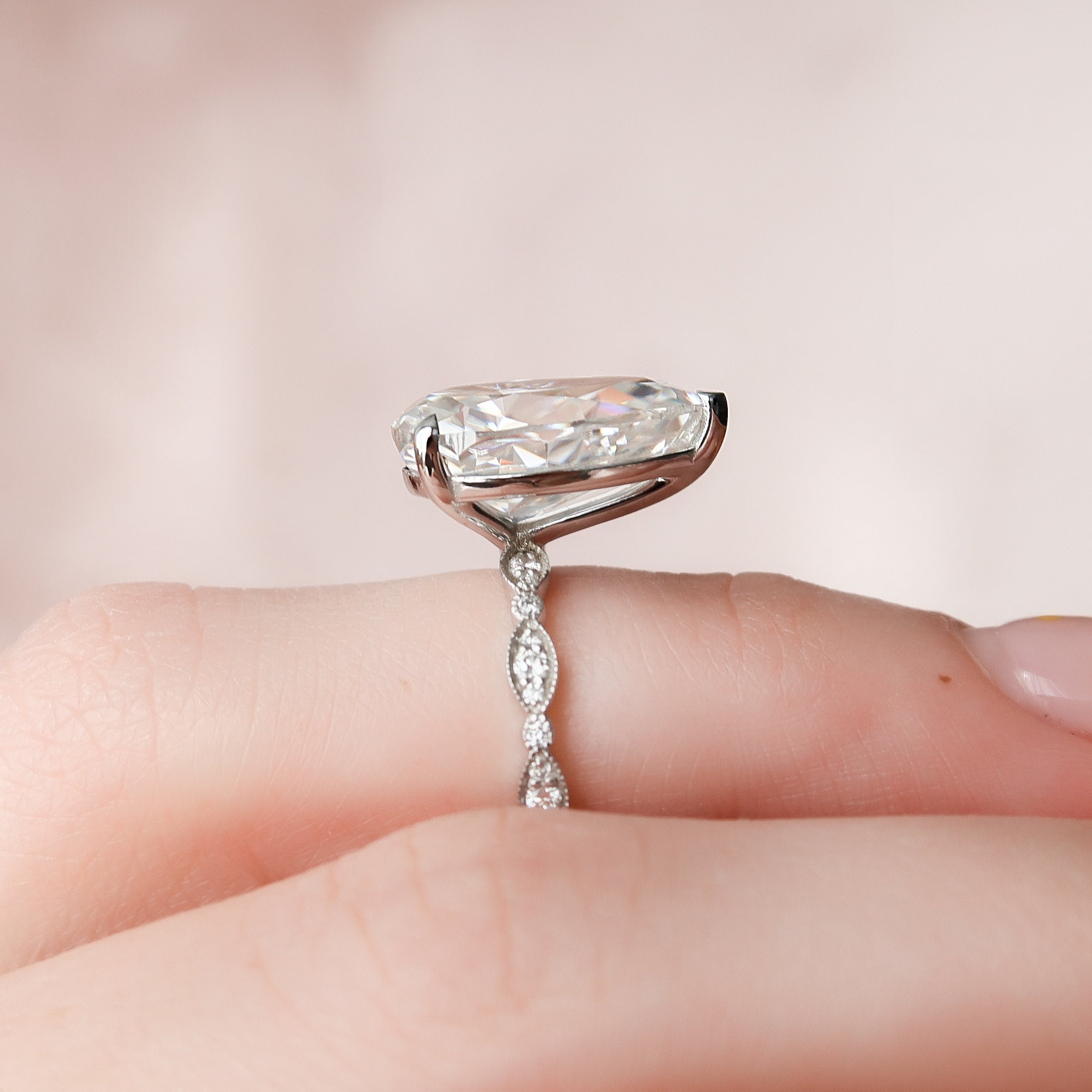 4.5 CT Pear Milgrain Pave Vintage Style Moissanite Engagement Ring - crownmoissanite