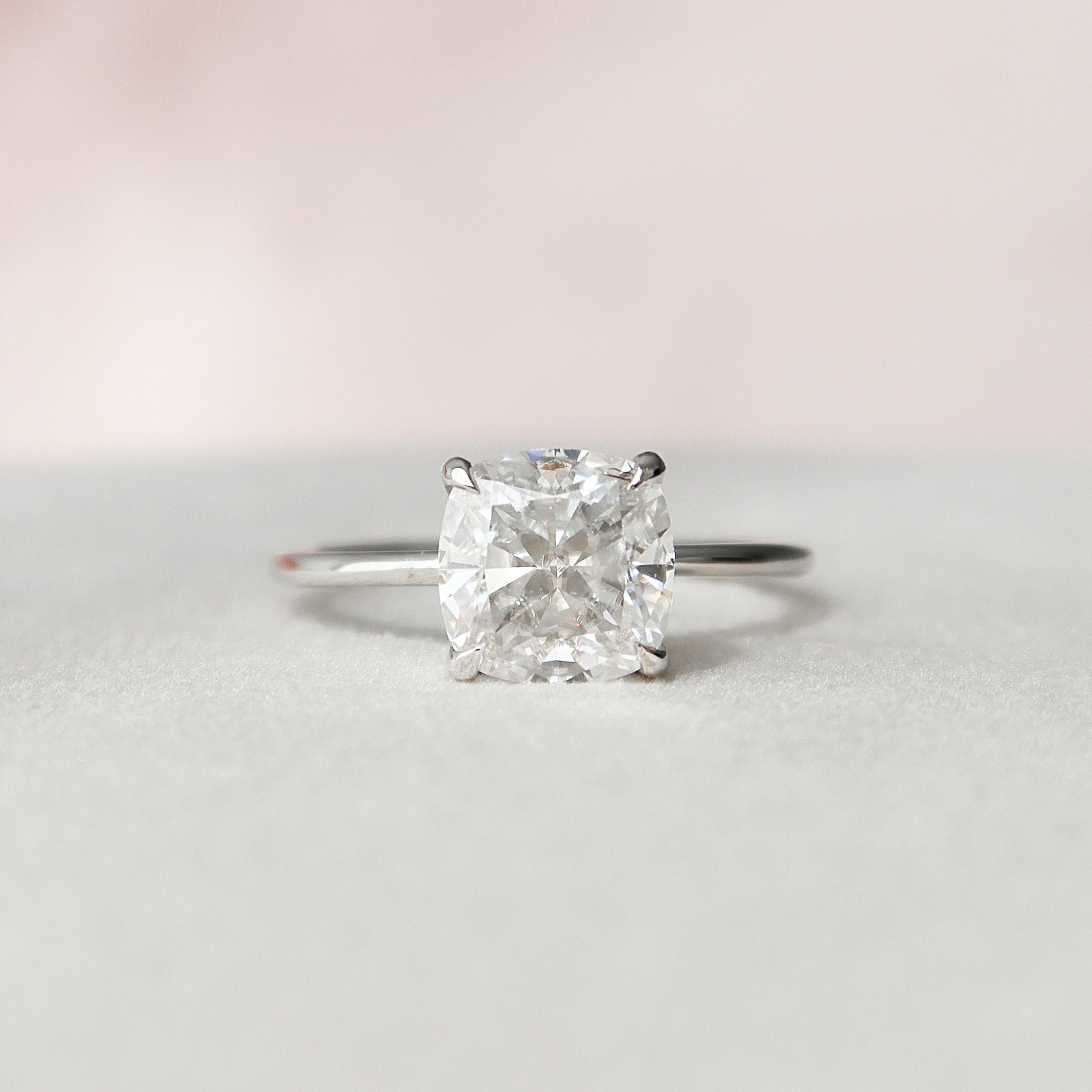 3.0 CT Cushion Hidden Halo Moissanite Engagement Ring - crownmoissanite